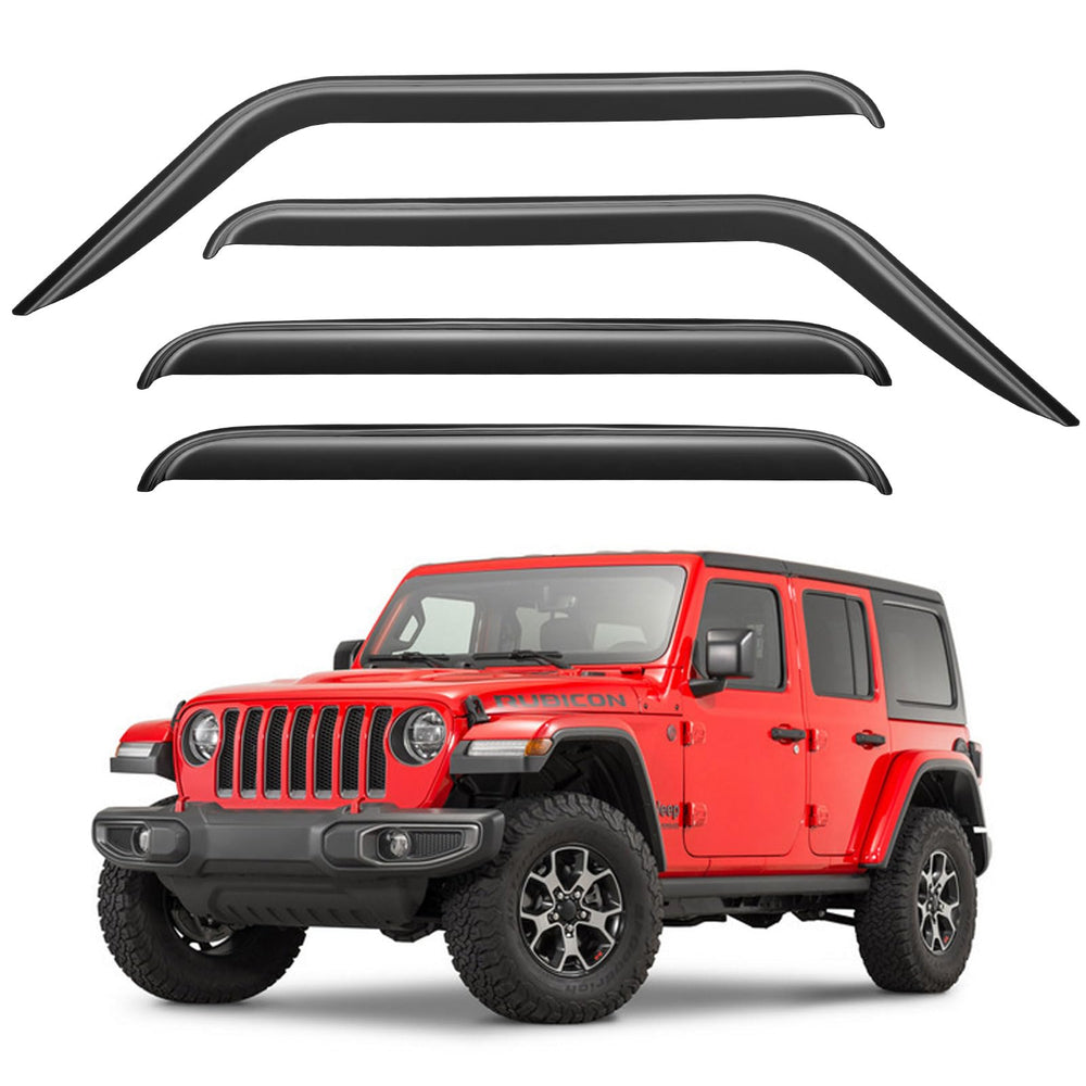 YQAUTEC window visors for Wrangler JL improve airflow while repelling rain.