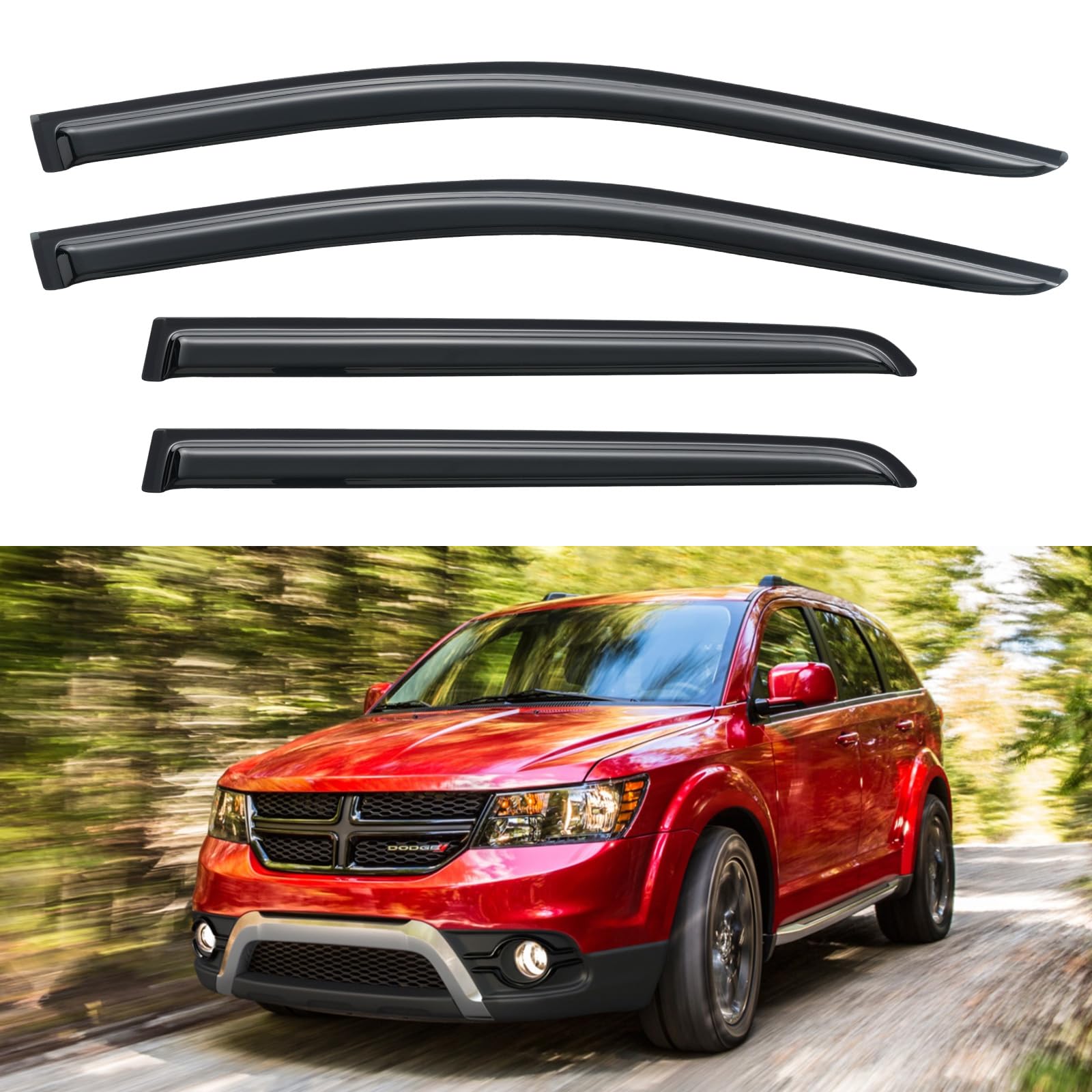 YQAUTEC window visors outside-channel for Dodge Journey offer rain protection and airflow.