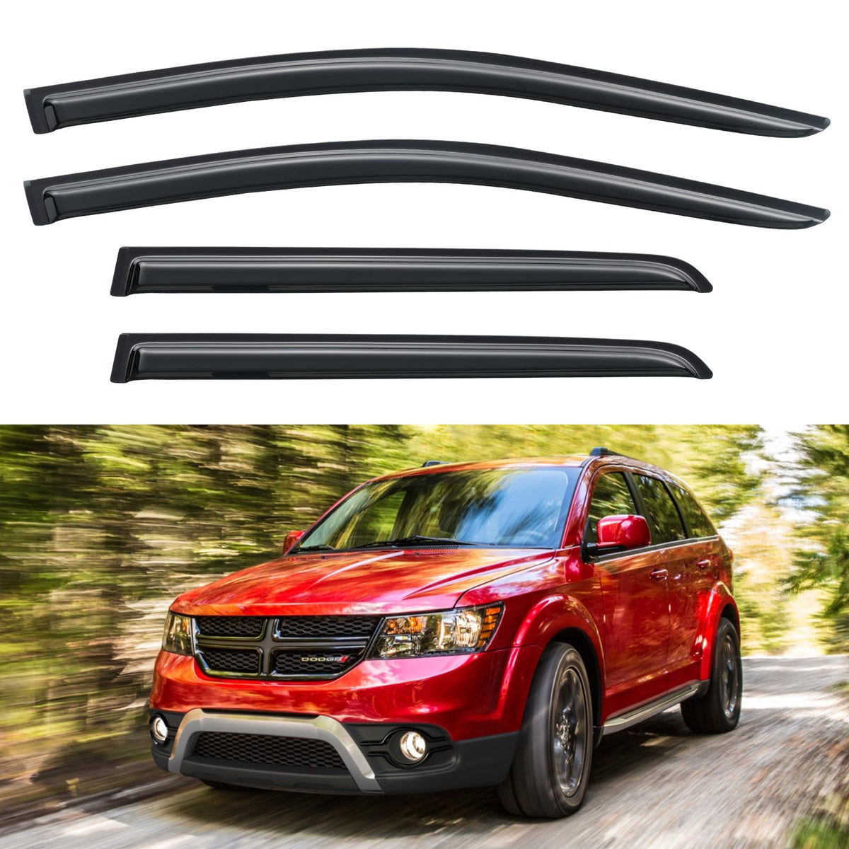 YQAUTEC window visors outside-channel for Dodge Journey offer rain protection and airflow.