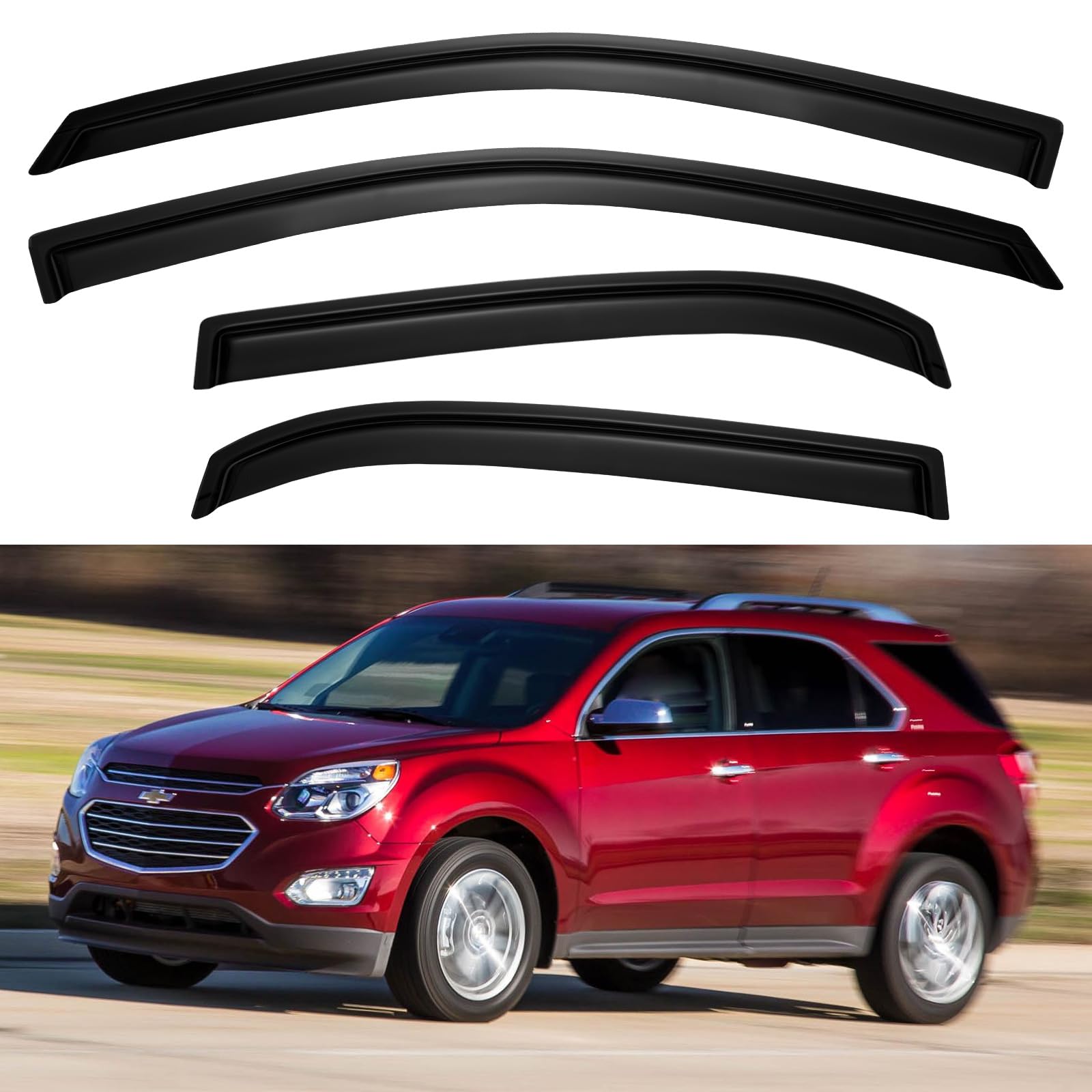 YQAUTEC window visors installed on Chevy Equinox for rain protection and fresh air.
