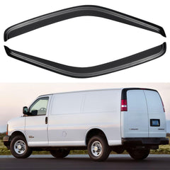 YQAUTEC window visors installed on Chevy Express front doors reduce rain intrusion.