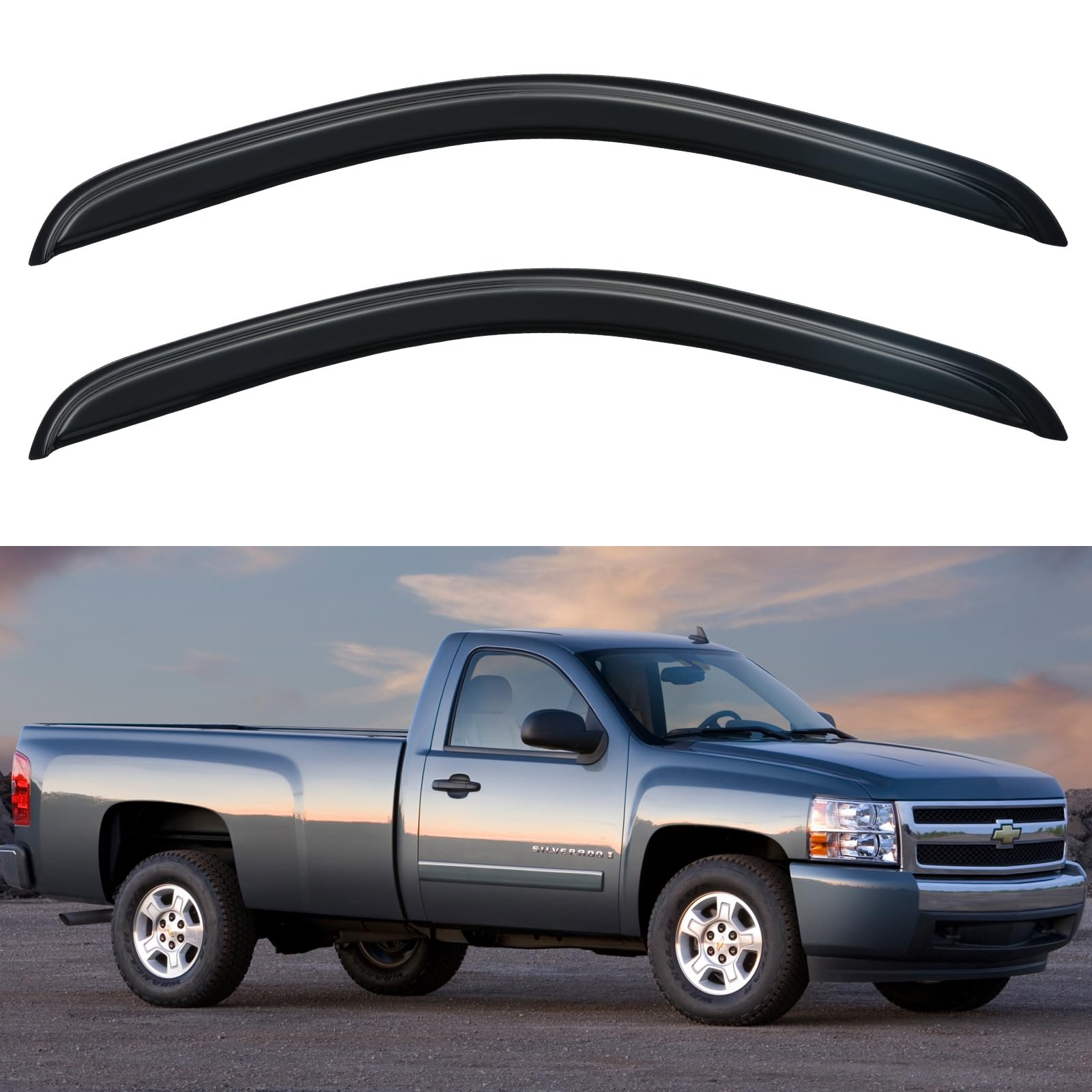 YQAUTEC window visors rain guards for Silverado/Sierra 1500 regular cab enable airflow while keeping rain out