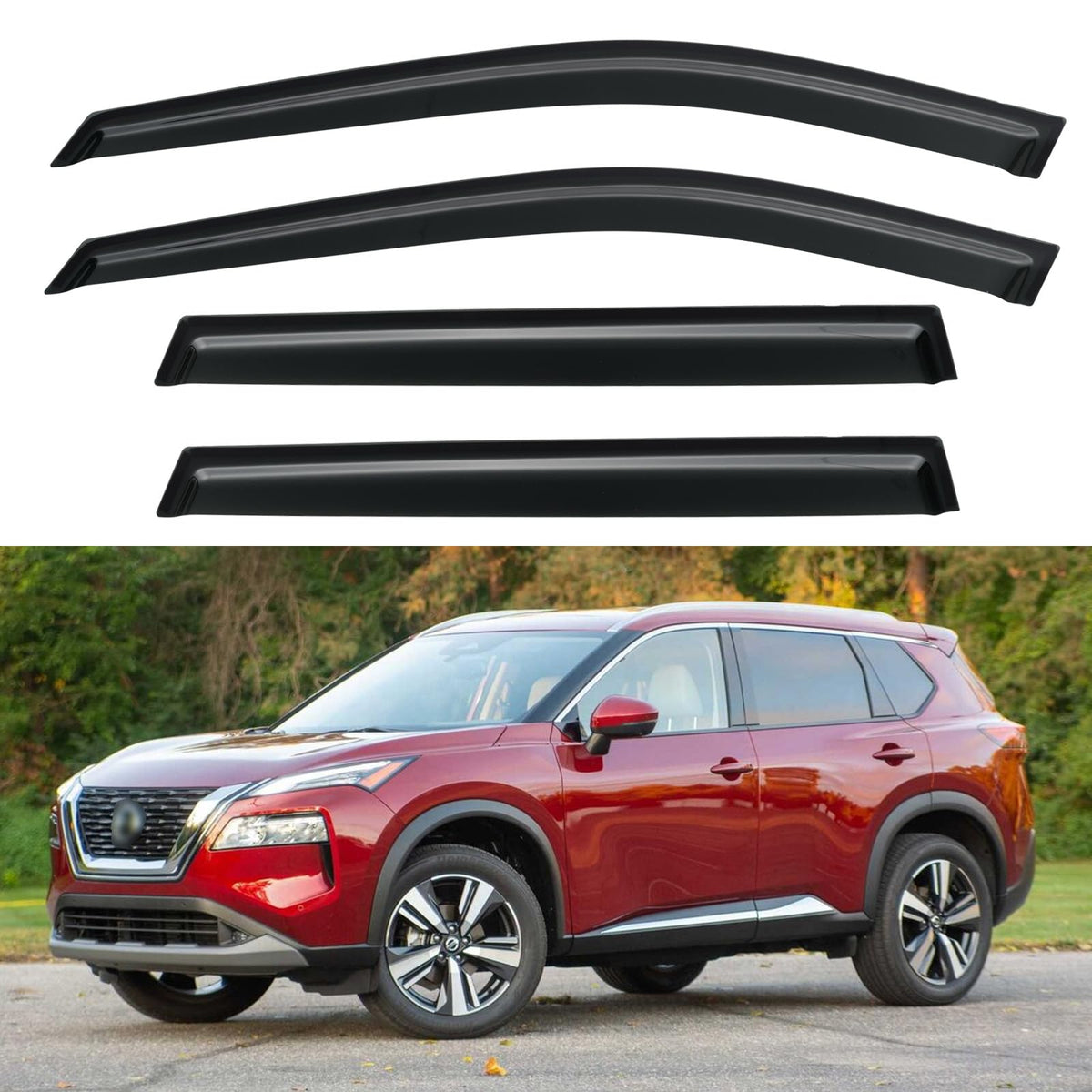 YQAUTEC window visors installed on a Rogue, showing precise fit and air-ready design.