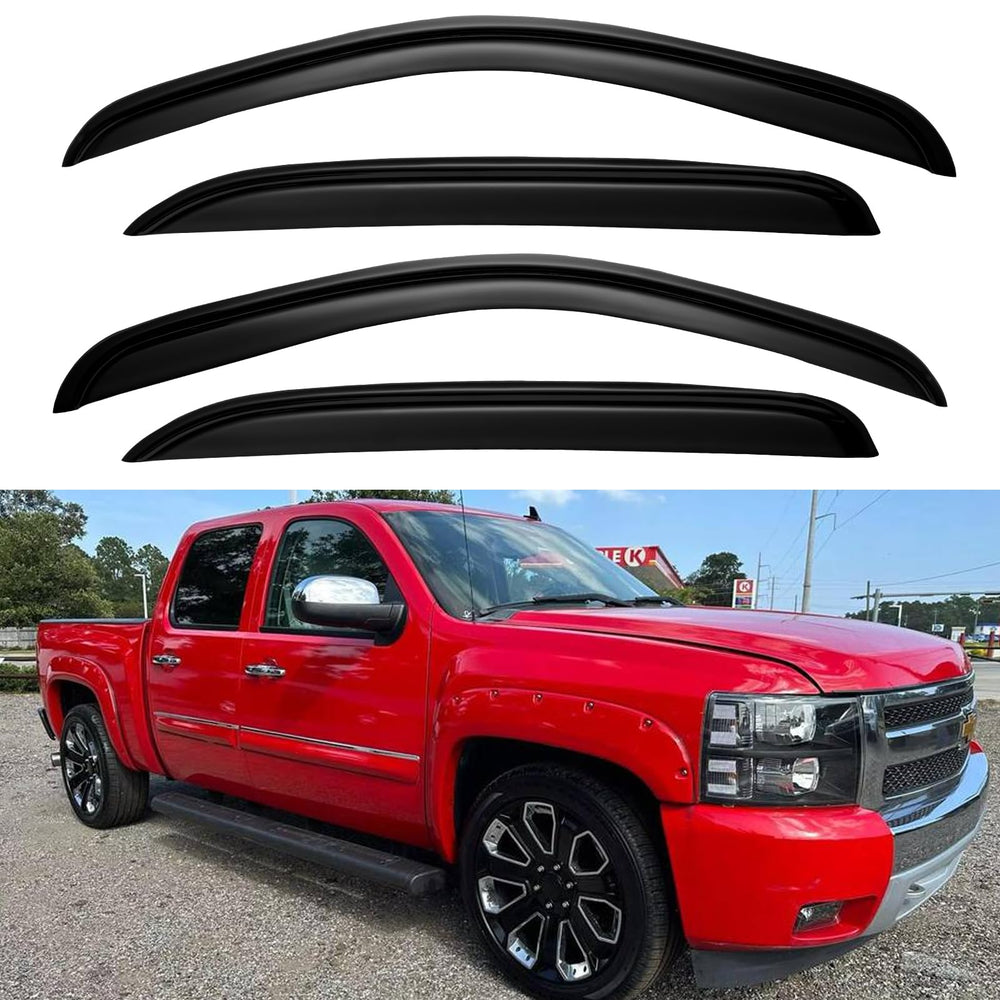 YQAUTEC Silverado 1500 Crew Cab window visors provide airflow with rain protection.