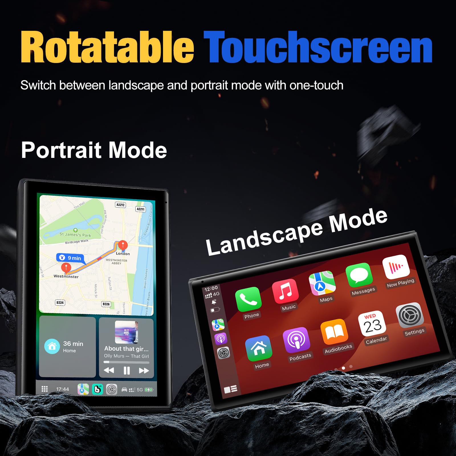 YREVTM side profile rotated to portrait demonstrating flexible viewing angles