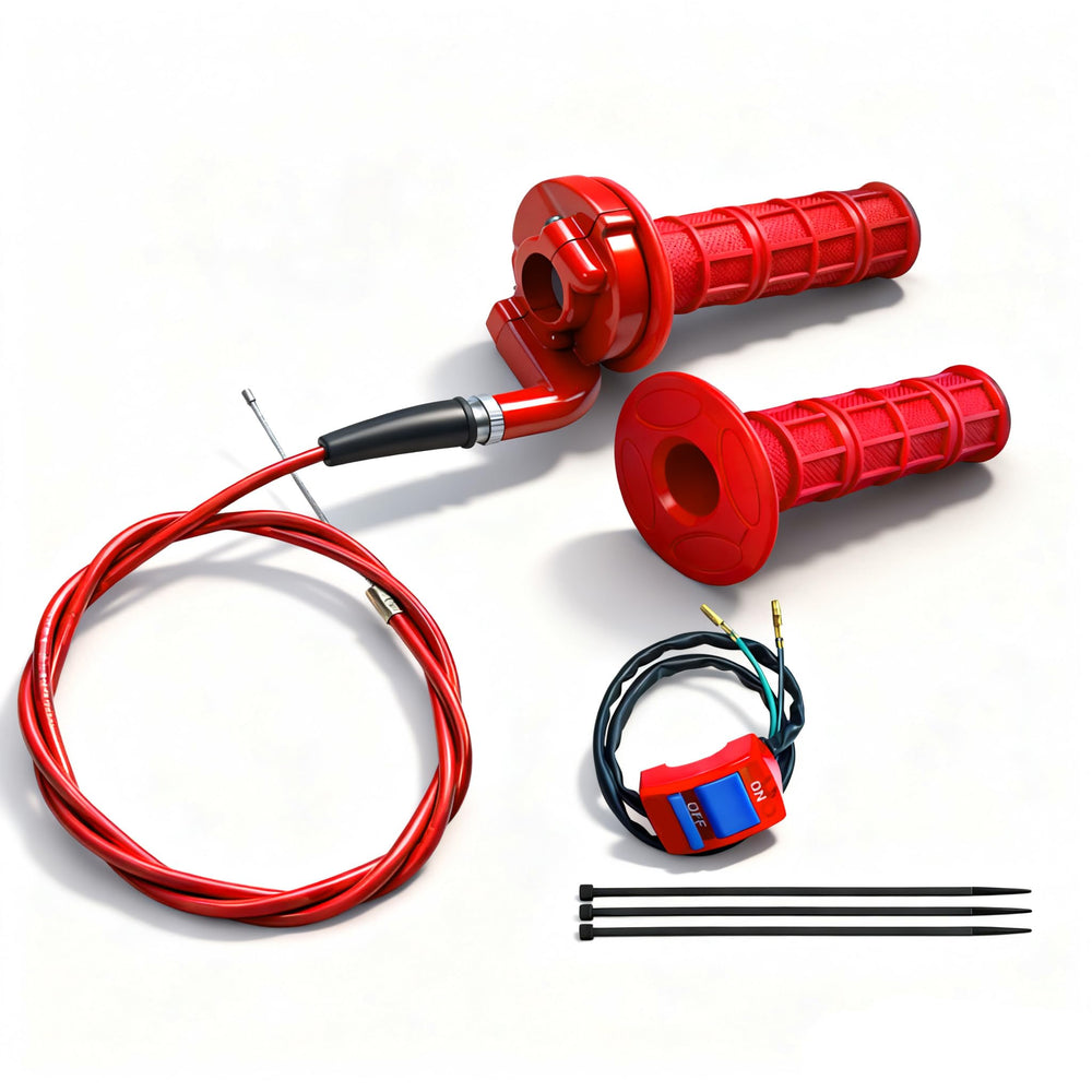 YRHHBYH twist throttle handle red grip for precise control on mini dirt bikes.