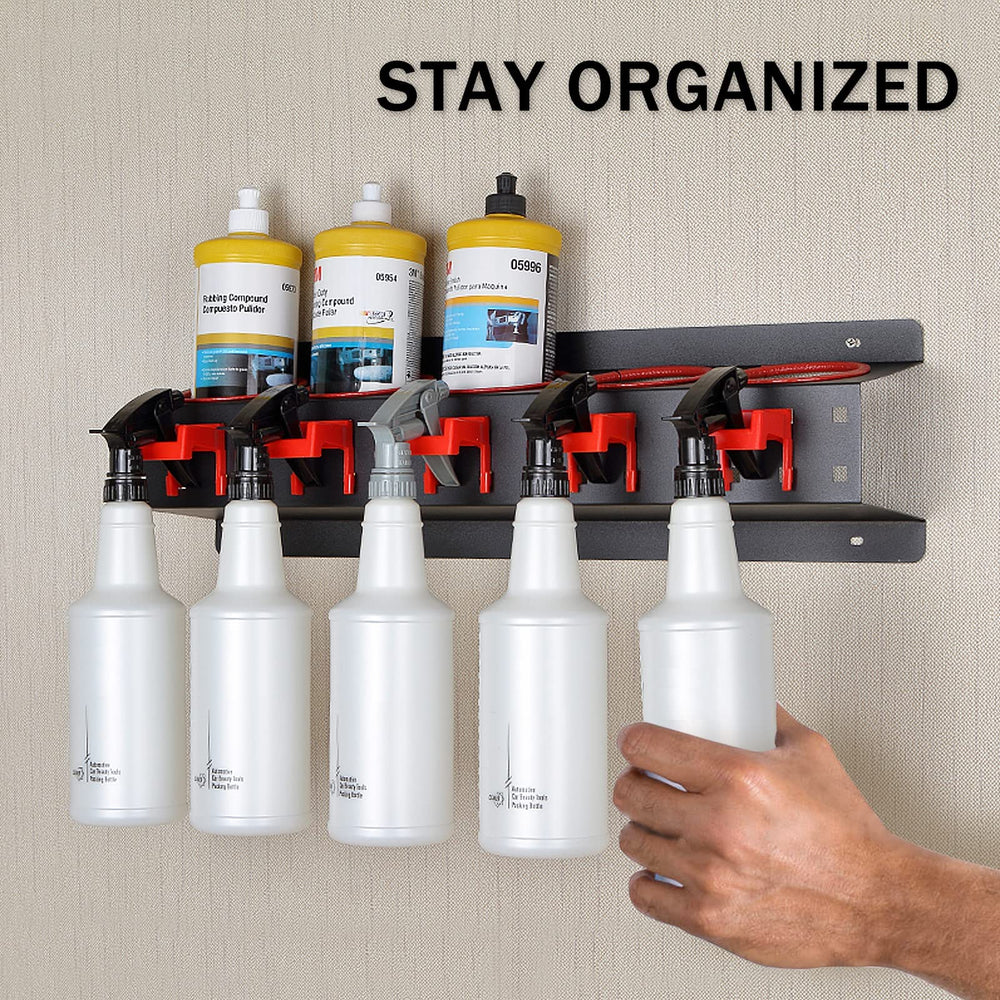 YTDTKJ detailing tools organizer holds spray bottles securely for easy reach.