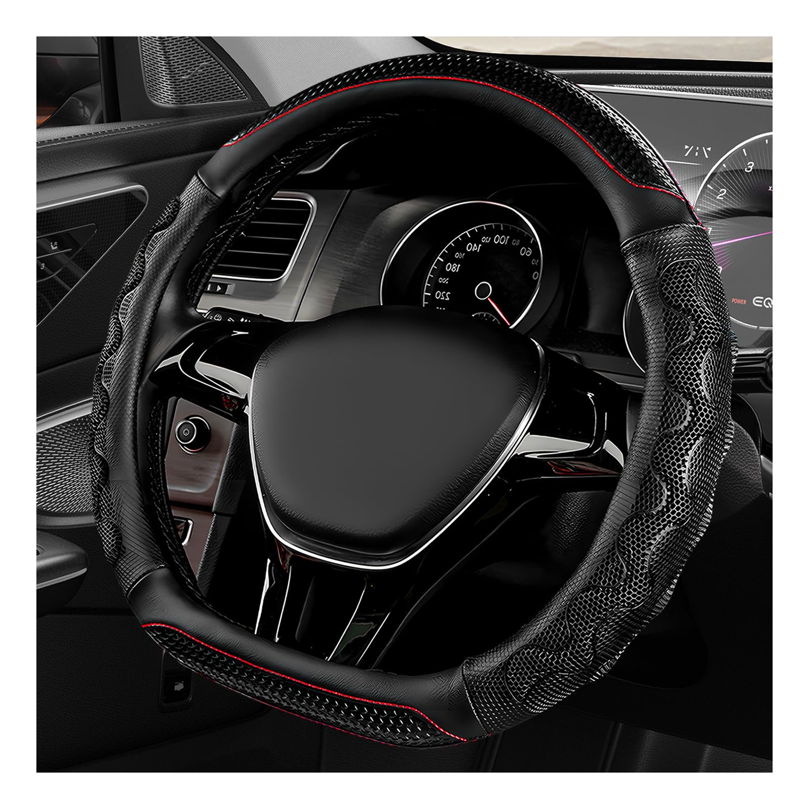 YTFRL D-shaped steering wheel cover with 3D honeycomb anti-slip grip for secure driving