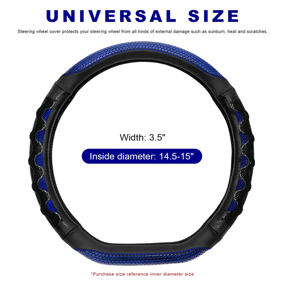 YTFRL leather steering wheel cover with honeycomb texture enhances grip and comfort.