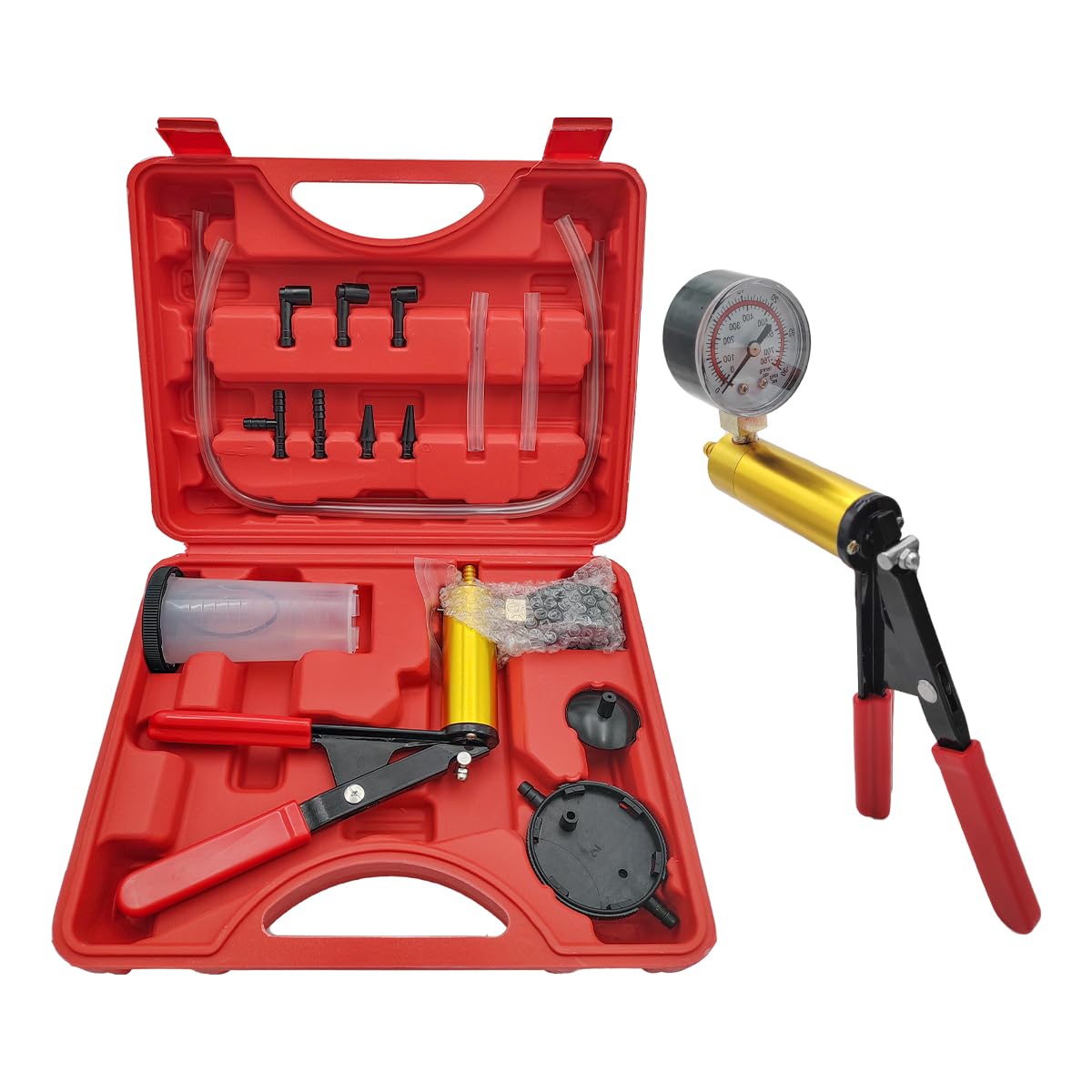 YTFRL vacuum pump with gauge for precise brake bleeding in DIY and professional workshops.