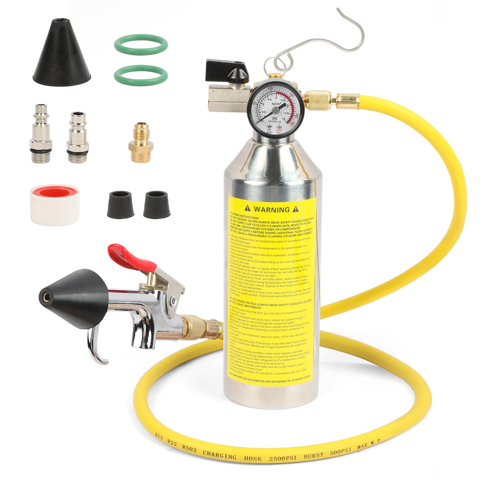 YUANRI AC Flush bottle 1L stainless steel, durable and leakproof for high-pressure cleaning.