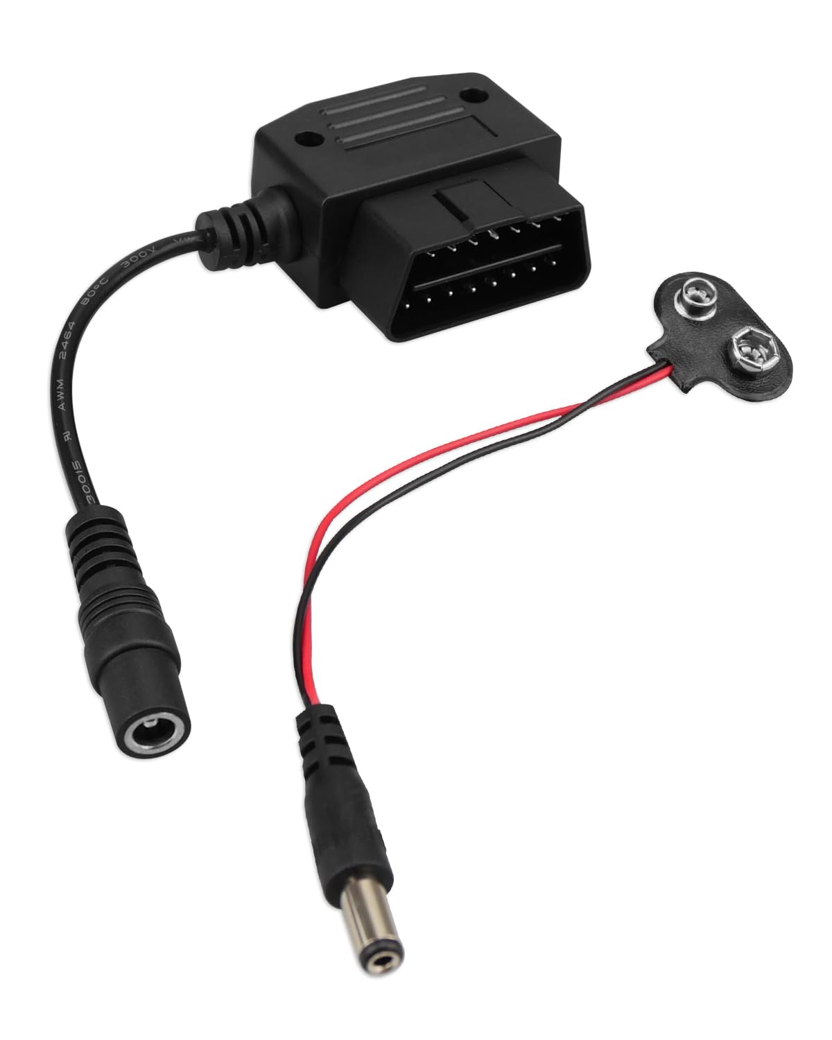 YUANTUO memory saver 9V connector plugged into vehicle OBD-II port for seamless power retention.