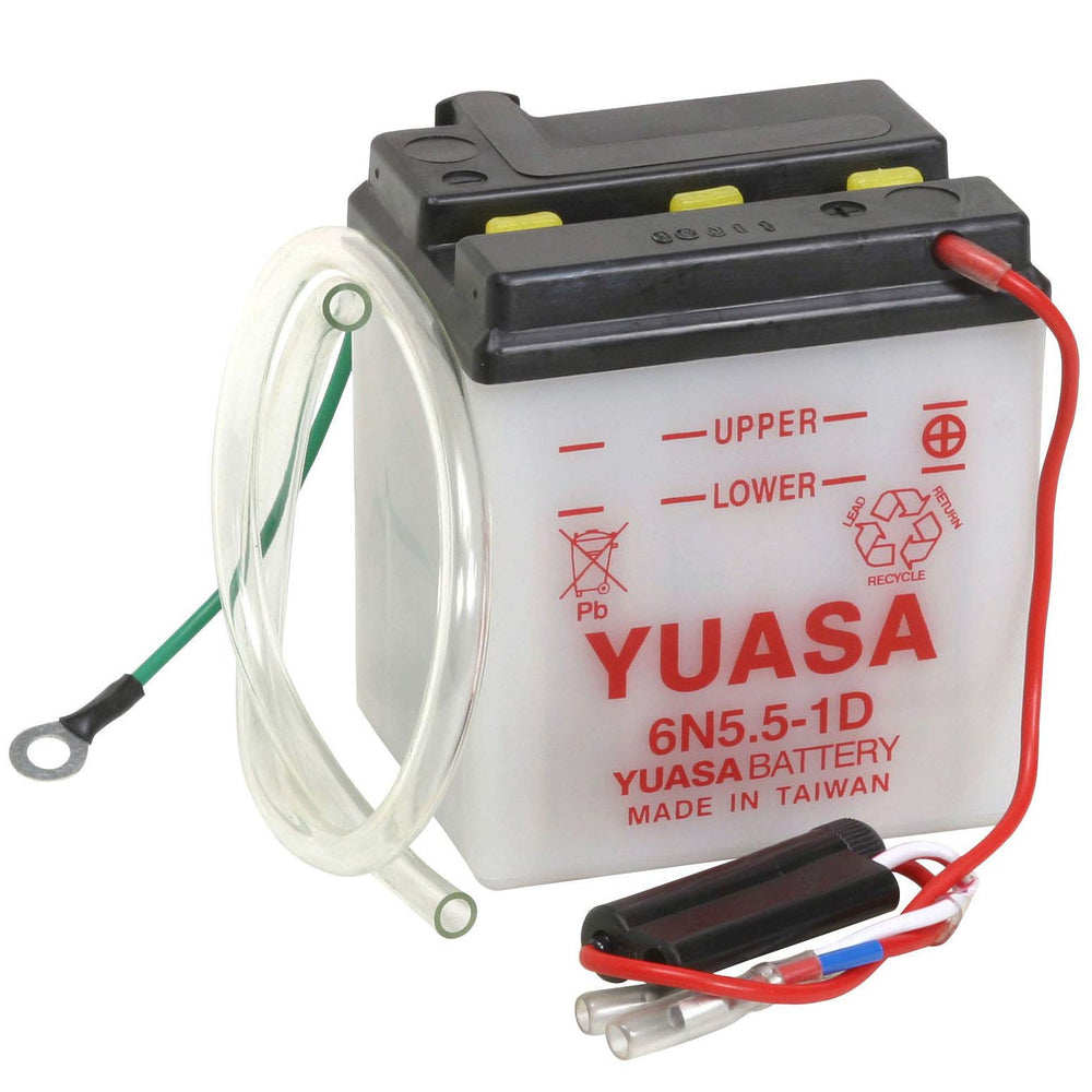 Yuasa YUAM2655B battery, compact 6V design for enhanced cold-start cranking.