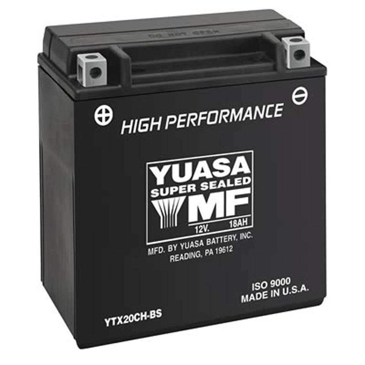 Yuasa YUAM6220C battery with acid pack for activation and maintenance-free performance.
