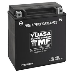 Yuasa YUAM6220C battery with acid pack for activation and maintenance-free performance.