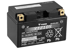Yuasa YUAM7210A AGM battery in packaging, highlighting nonspillable design for safe storage.