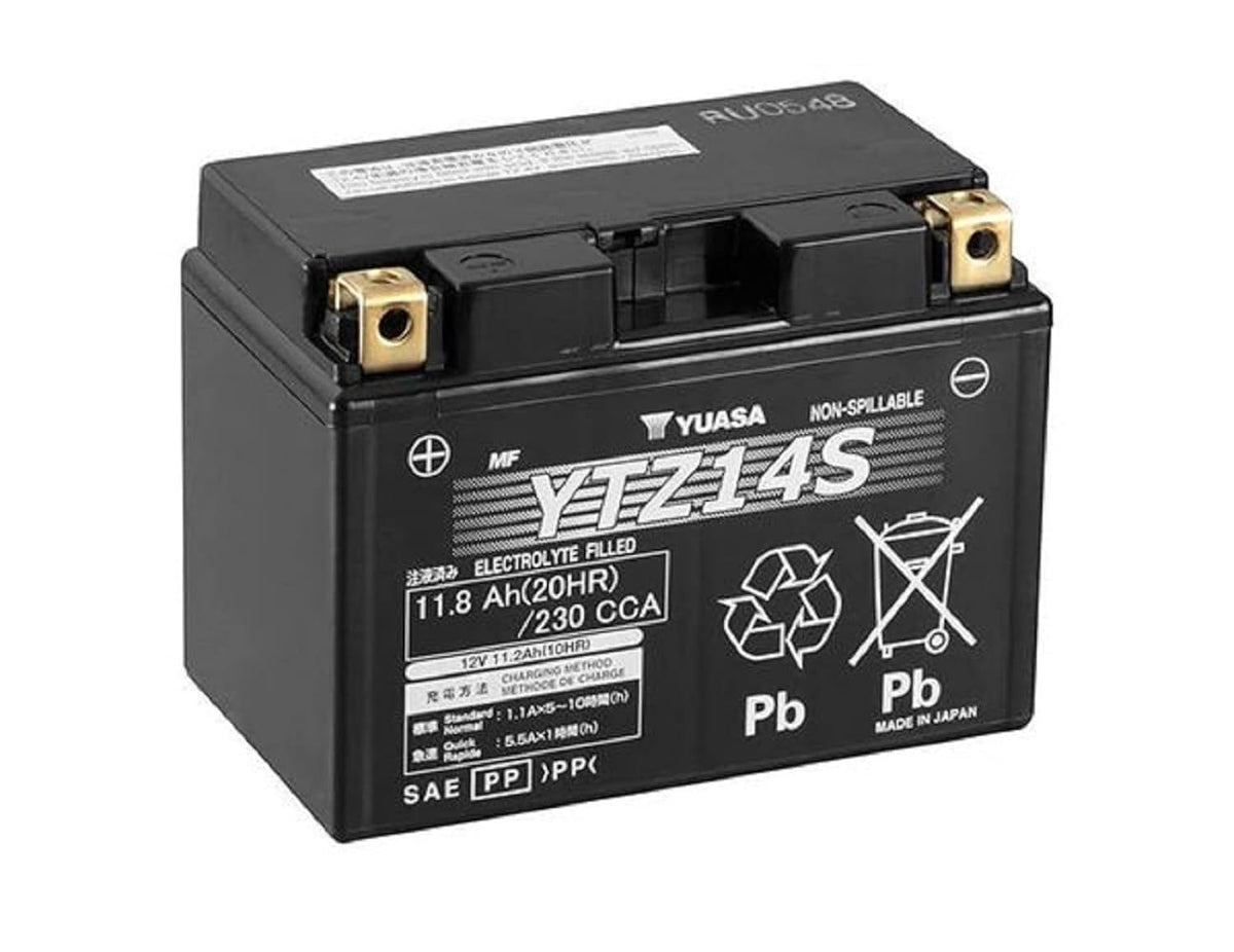 Yuasa YUAM72Z14 factory-activated battery ready for installation with dependable starting power.