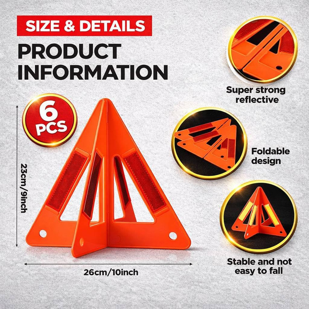 Yudaxsafe triangles with 12 reflective panels form six warning triangles.