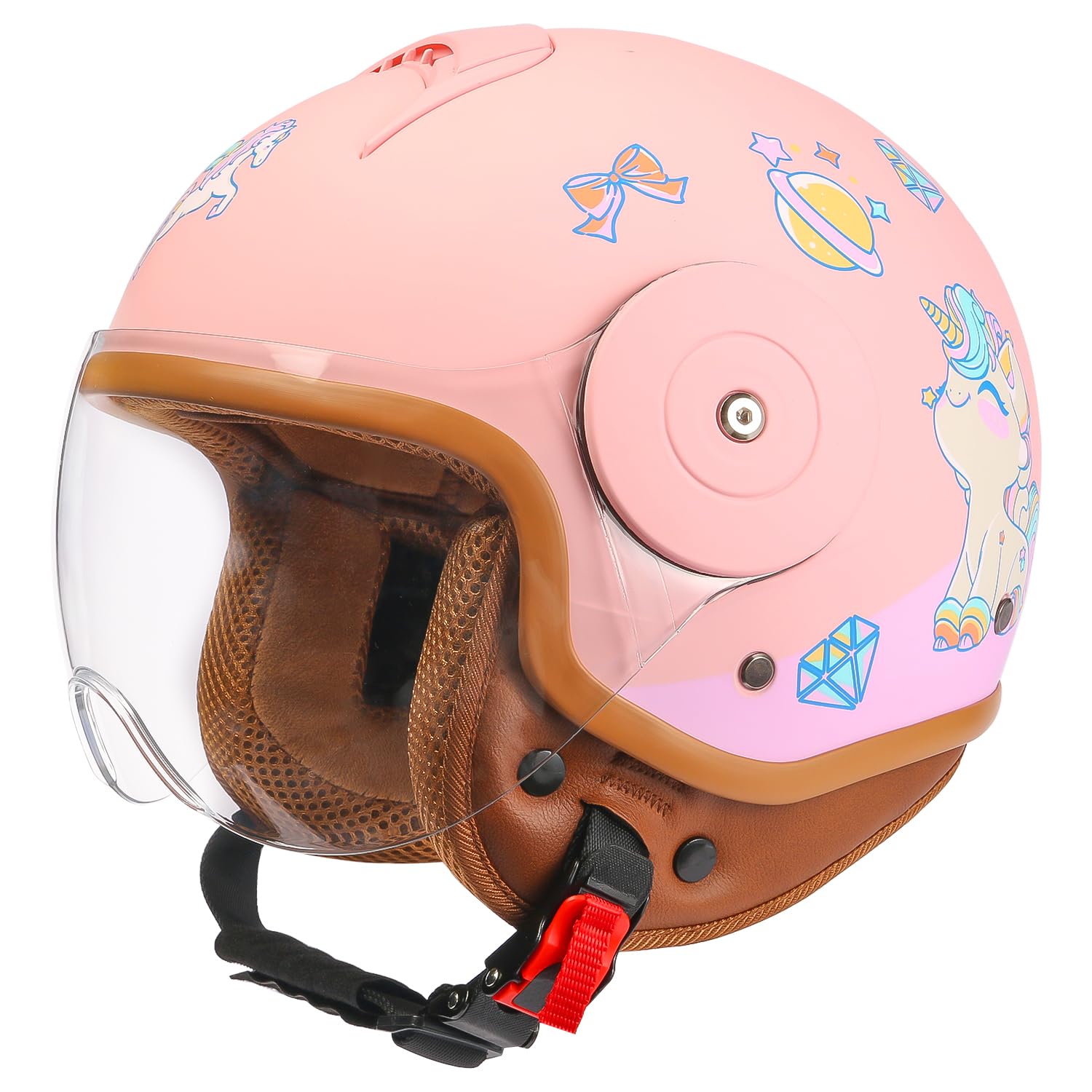 YUDJYQM Kids 3/4 Open Face Helmet with bright colors for lively park rides.