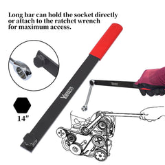 Yuesstloo six-point sockets cover common tensioner bolts for versatility.