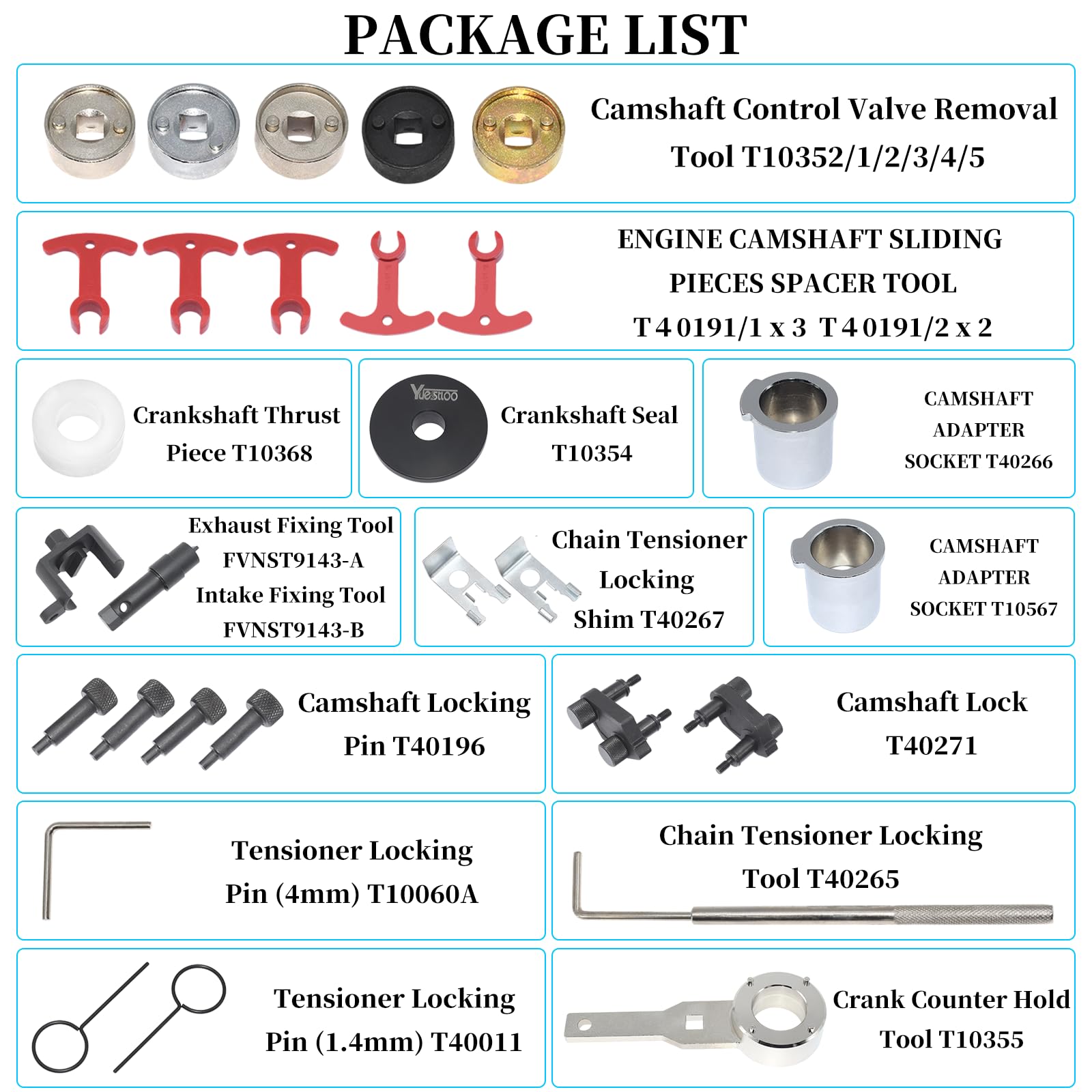 Yuesstloo EA888 camshaft and crankshaft tools set ready for precise timing
