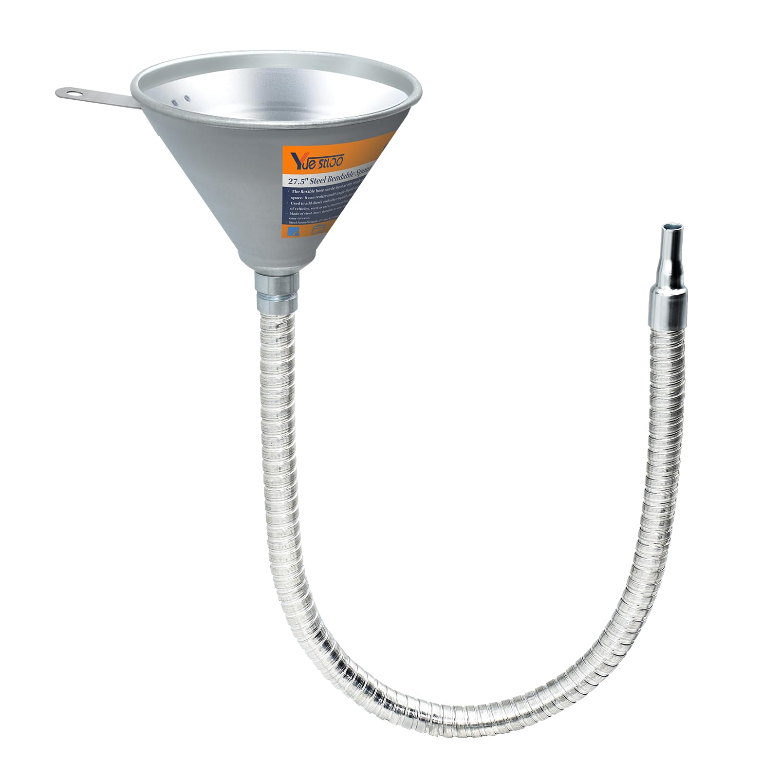 Yuesstloo steel bendable spout funnel with filter for precise oil transfer