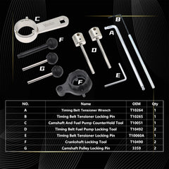 Tools laid out from Yuesstloo kit ready for VW Audi timing maintenance.