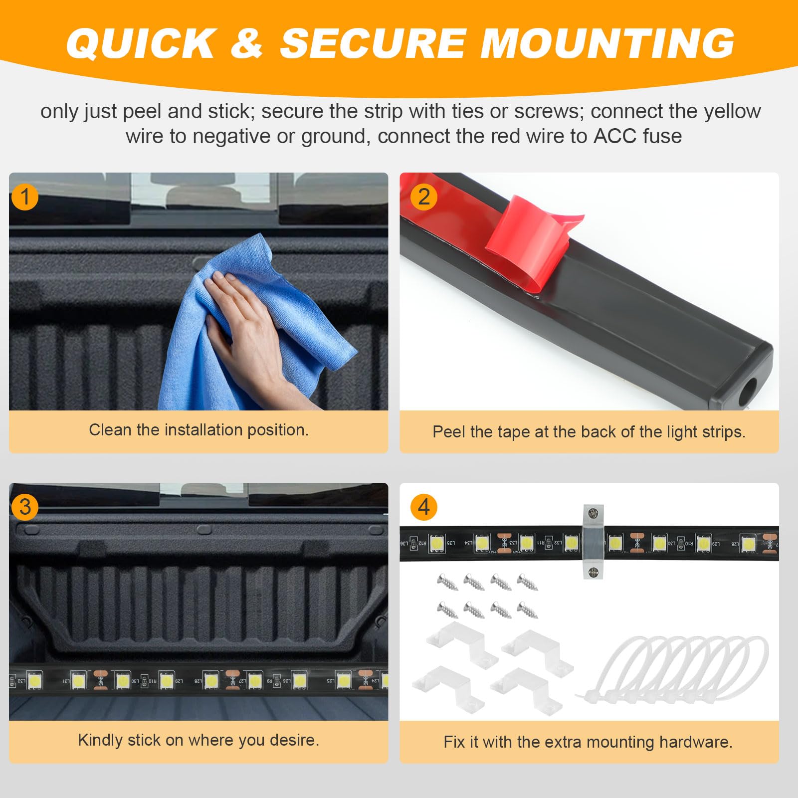 YUGUANG water-resistant truck bed lighting boosts visibility for nighttime loading and unloading.