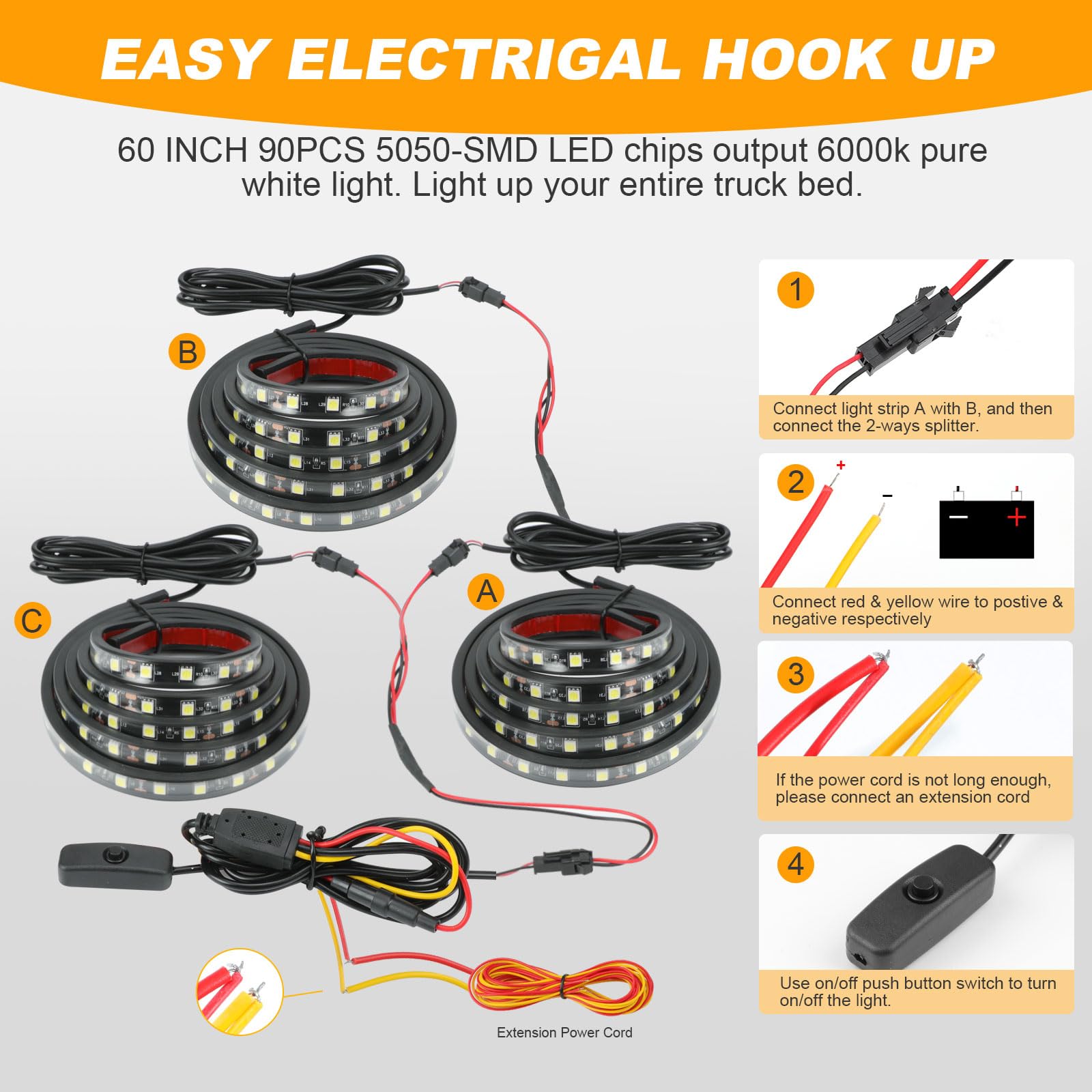 YUGUANG IP68 waterproof truck bed light withstands rain and dirt while parked or driving.