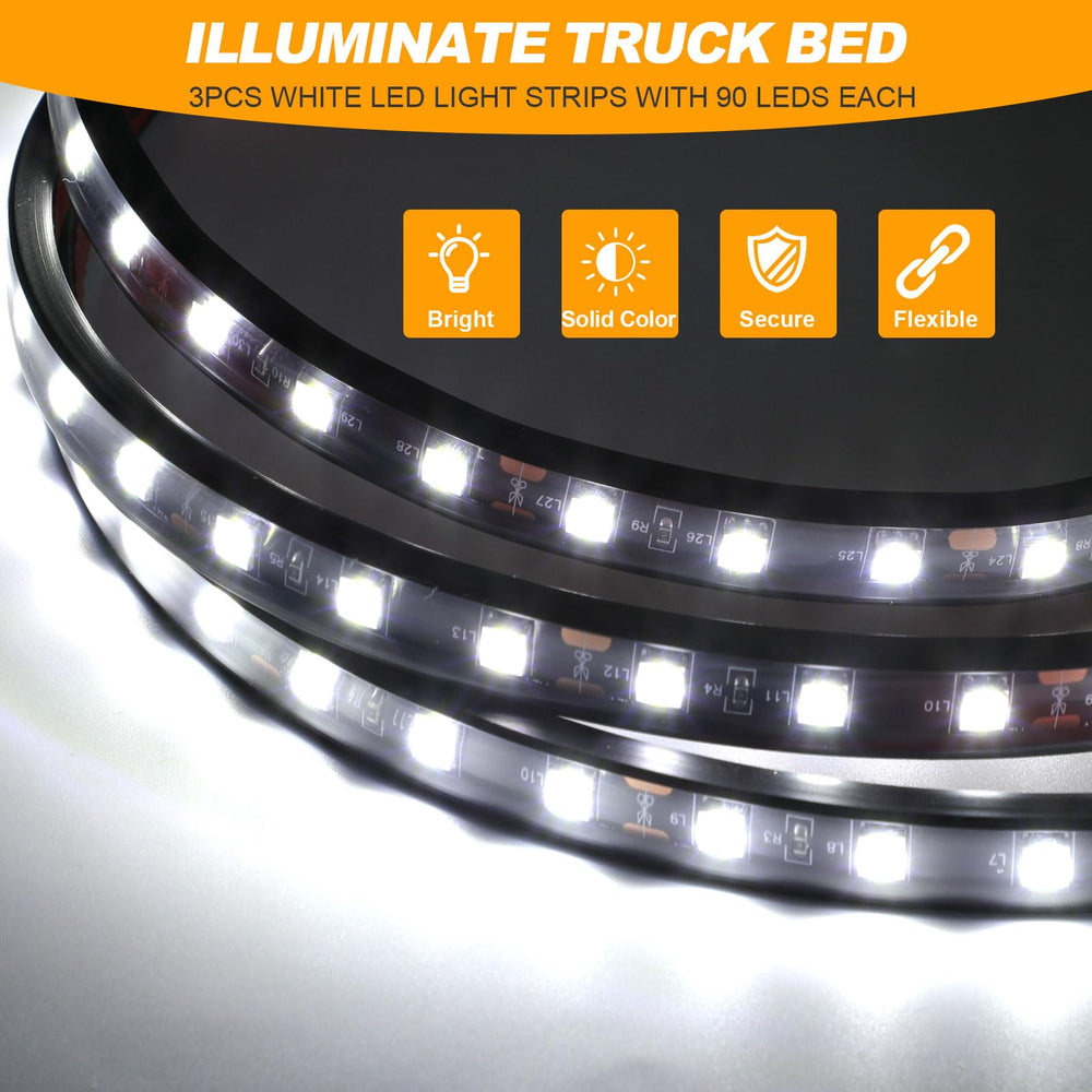 YUGUANG 6000K white LED strip provides bright, even illumination for dark truck beds.