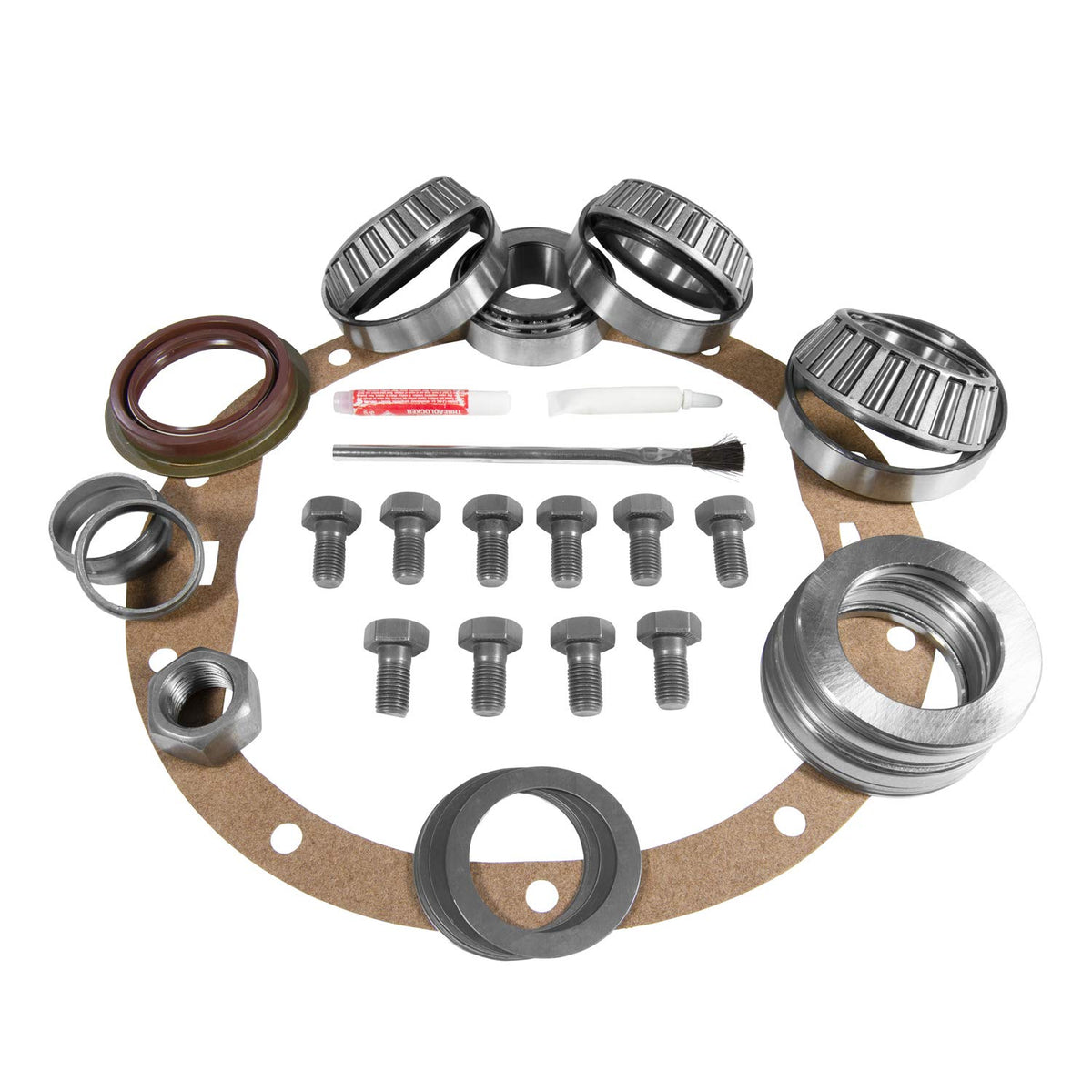 Yukon Master Overhaul Kit contents laid out for GM 8.6 differential rebuild.