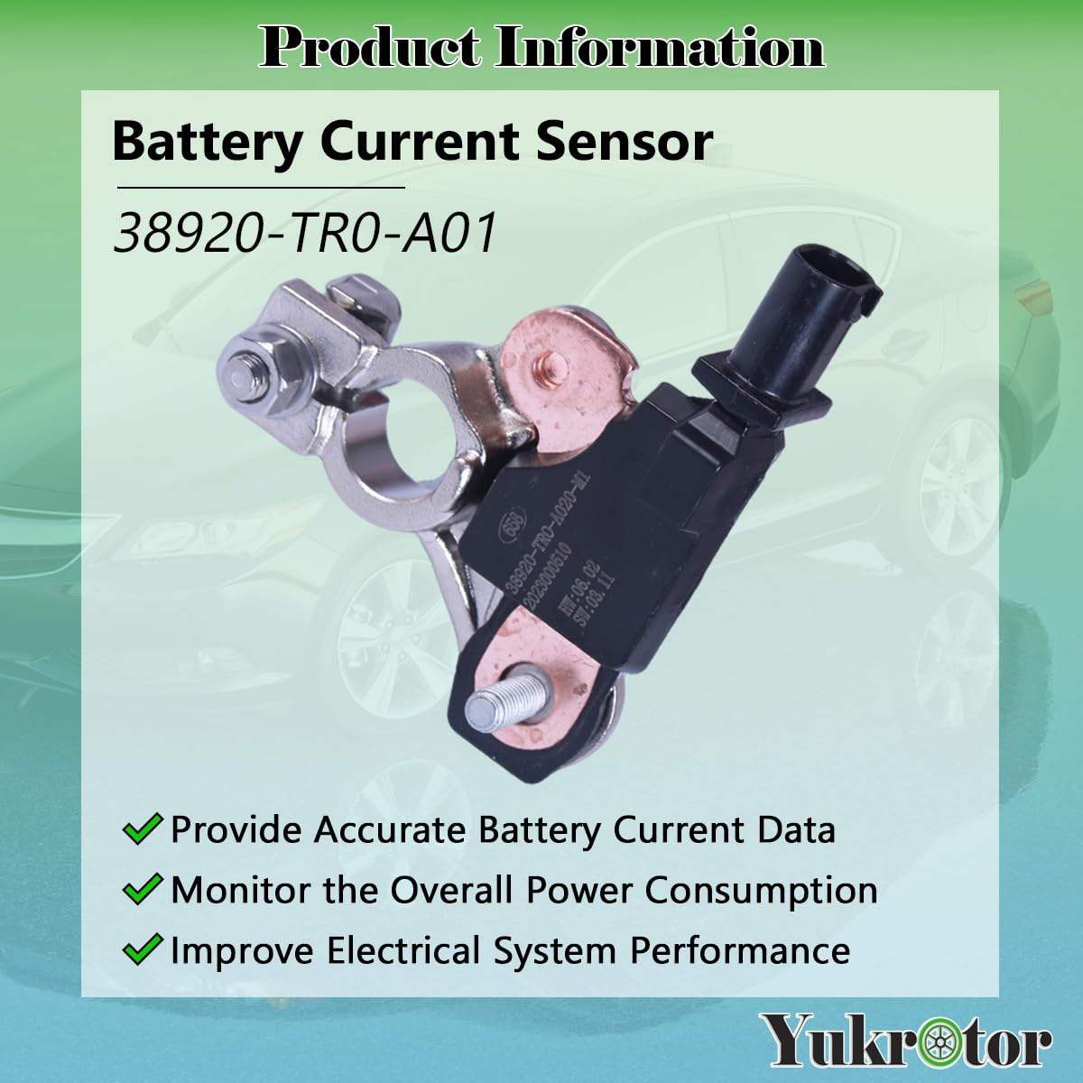 Yukrotor Battery Current Sensor closeup-connector emphasizes durable terminals for reliable connections.