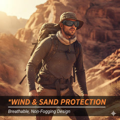Yulatik UV400 wire mesh goggles side view highlighting low-profile fit.