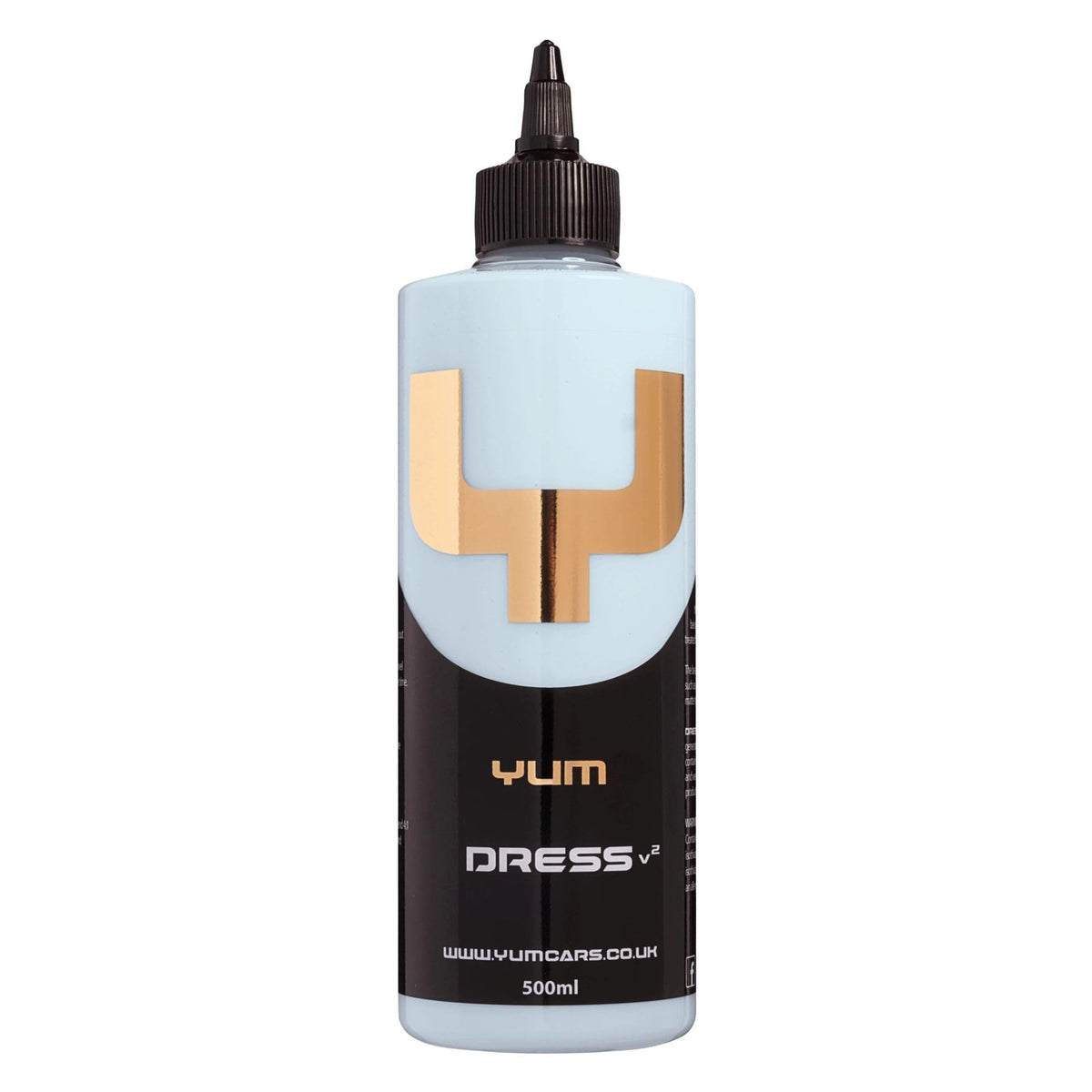 Yum Dress V2 bottle pour enables controlled, non-greasy application on tires and trim.