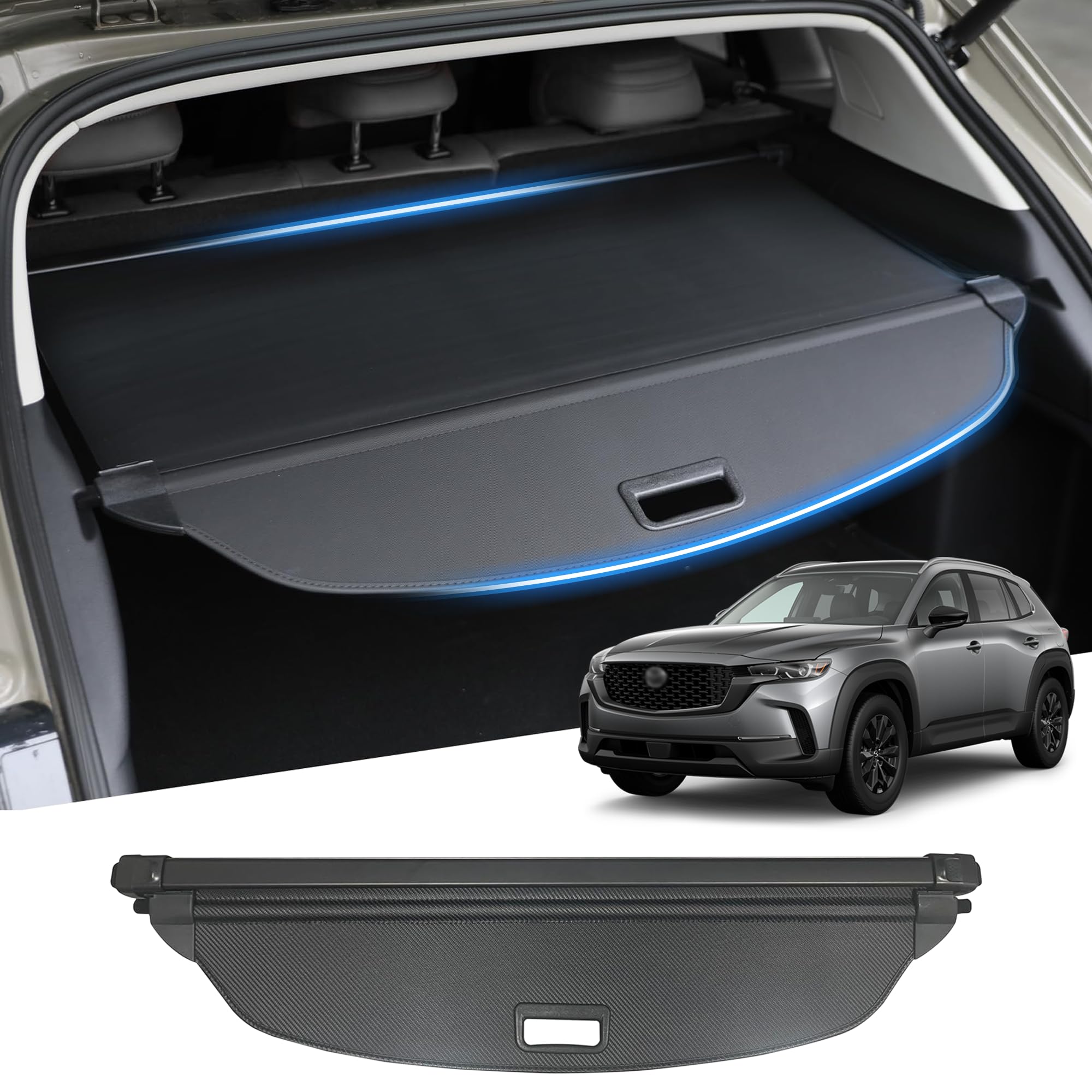 Yumemoo retractable cargo cover for Mazda CX-50 protects belongings and hides valuables.