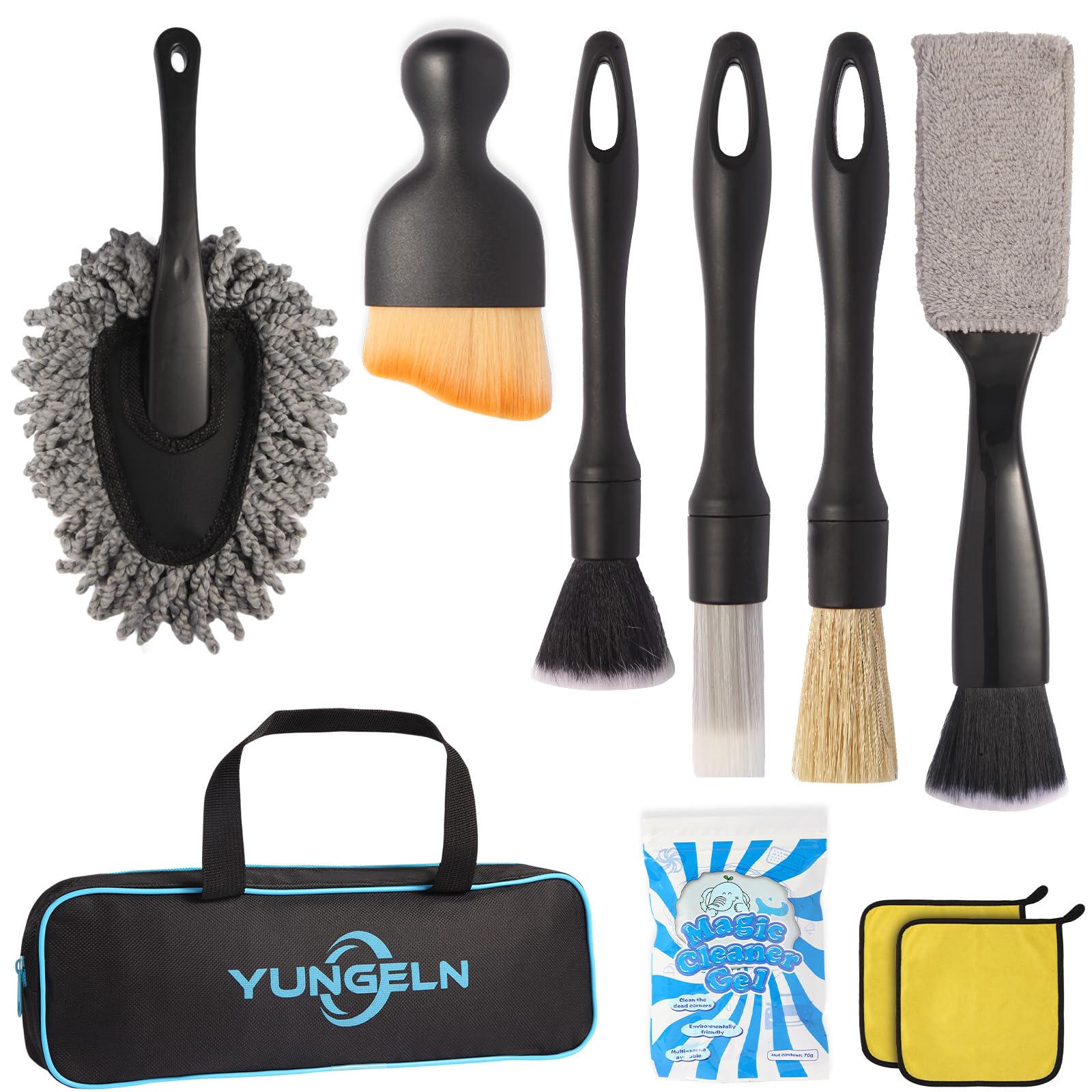 Yungeln detailing brush kit overview highlights a complete interior cleaning set for any vehicle