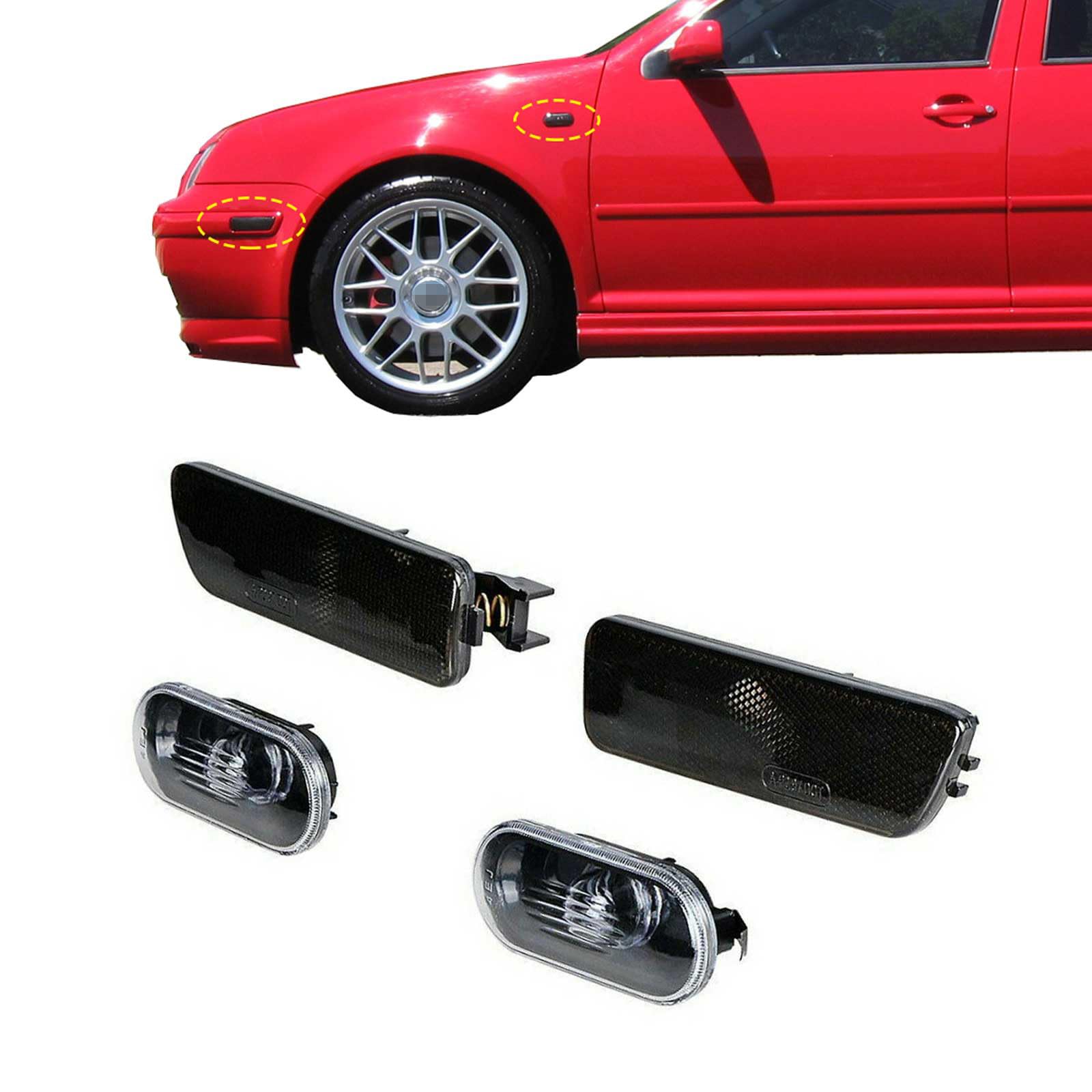 YUNHECAM fender left marker for VW Jetta MK4 with smoked lens boosts visibility at night