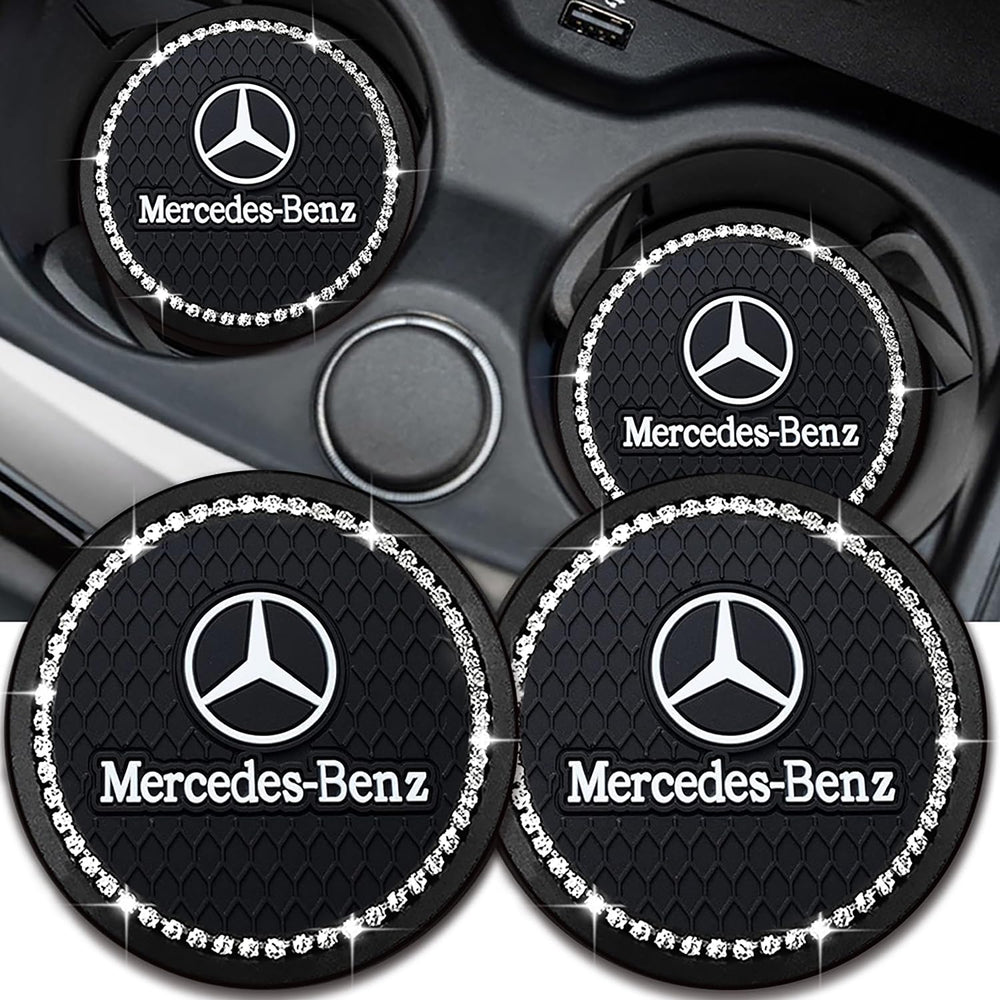 YUNHECHUHAI Mercedes-Benz coaster set in black with universal fit and cup holder protection.