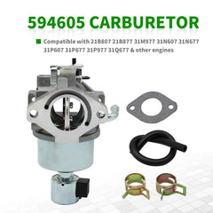 Yunnergo carburetor gasket kit 594605 side view with fuel line and clamps