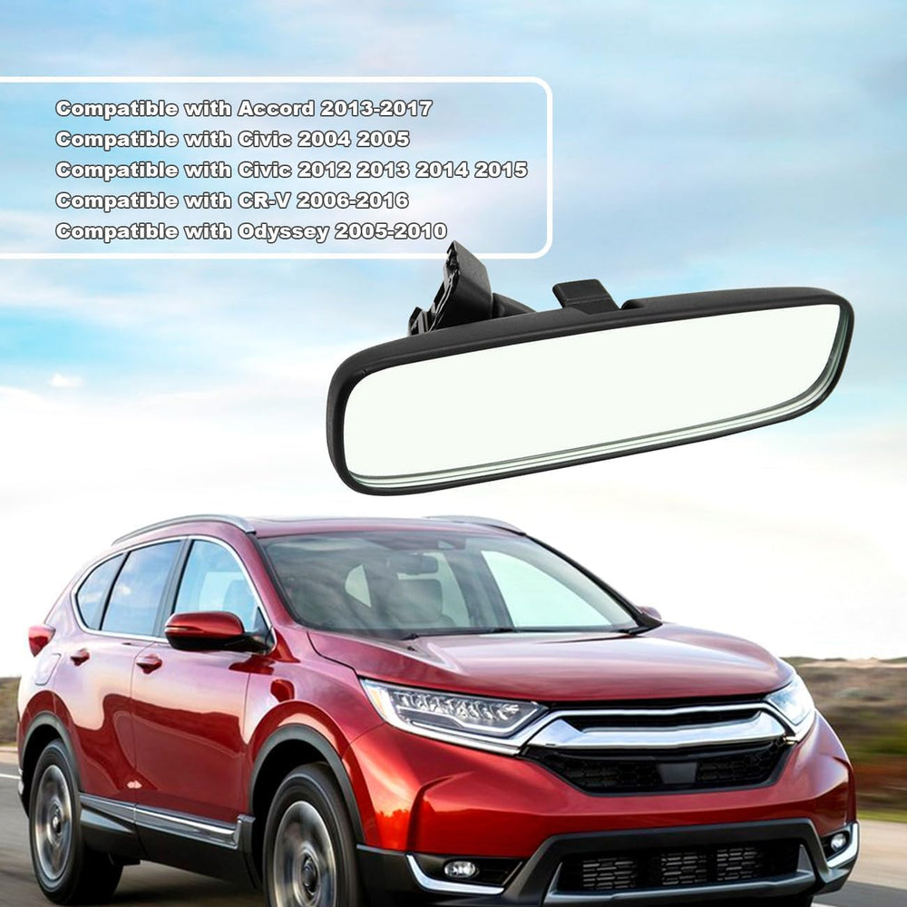 Yunnergo interior rearview mirror for CR-V 2005-2017, side-angle view shows a flatter surface for clear reflections.