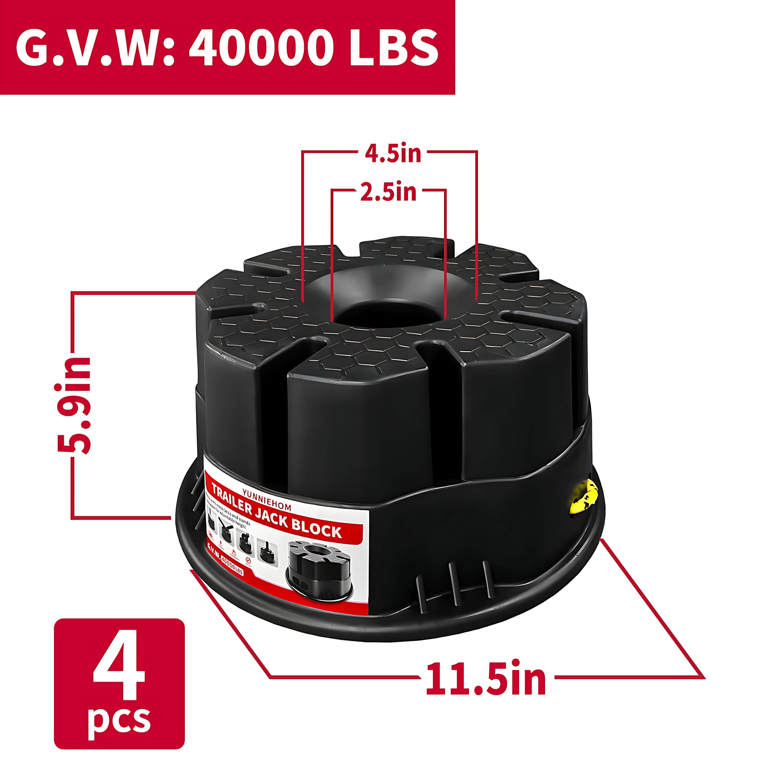YUNNIEHOM Trailer Jack Block with universal fit enhances compatibility across tongue jacks and stabilizers.