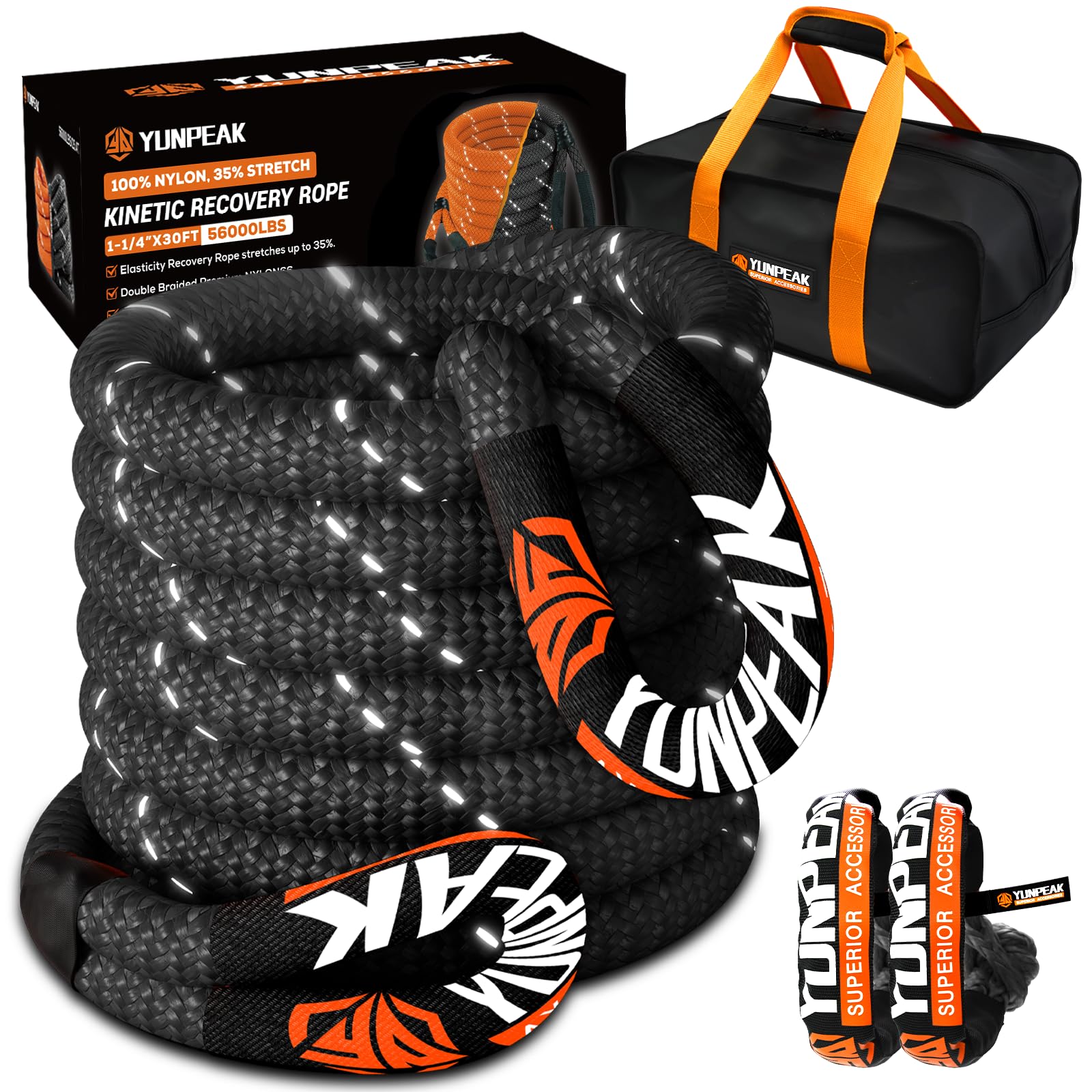YUNPEAK kinetic recovery rope extended for off-road extraction