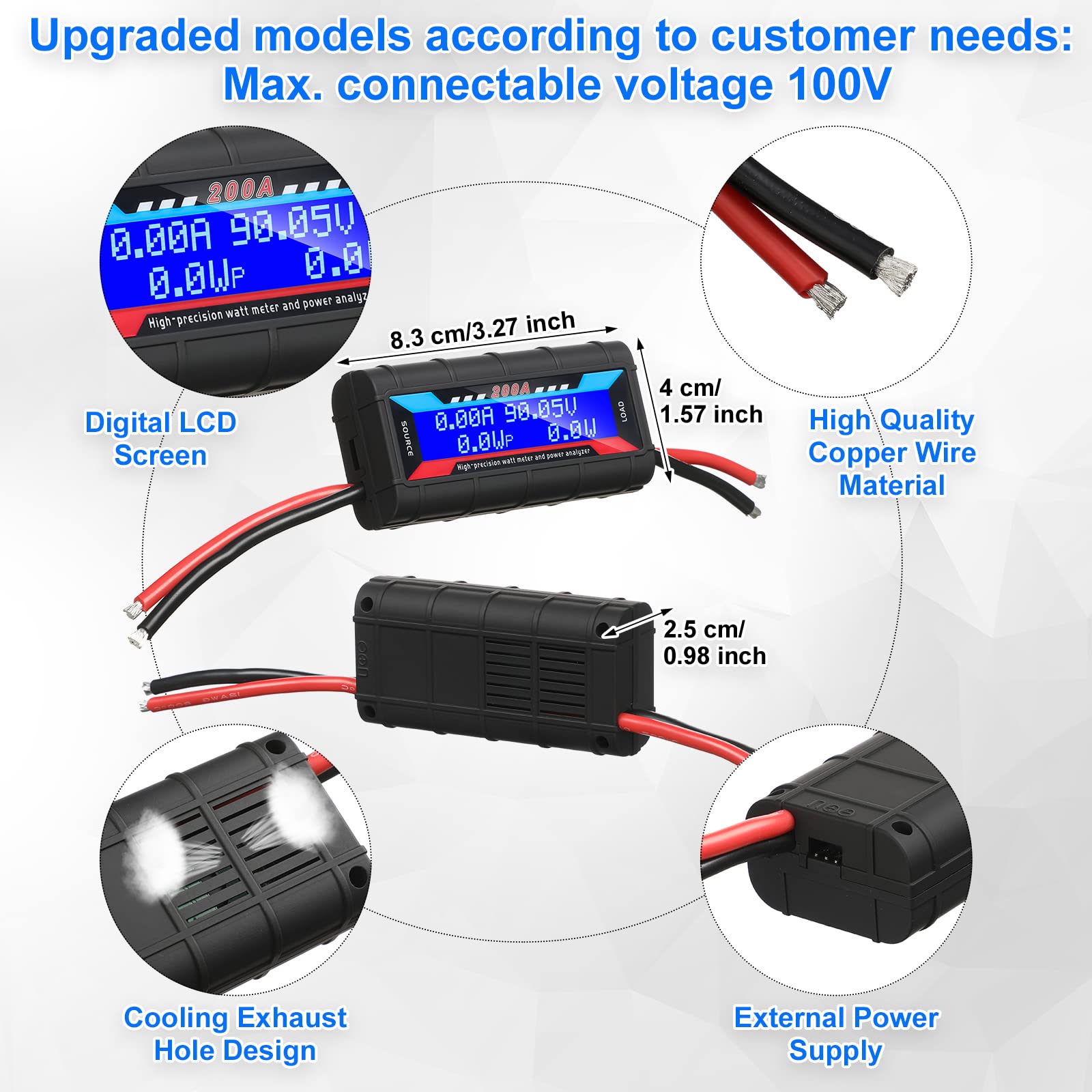 Yunsailing watt meter RC battery measurements for quick efficiency checks.