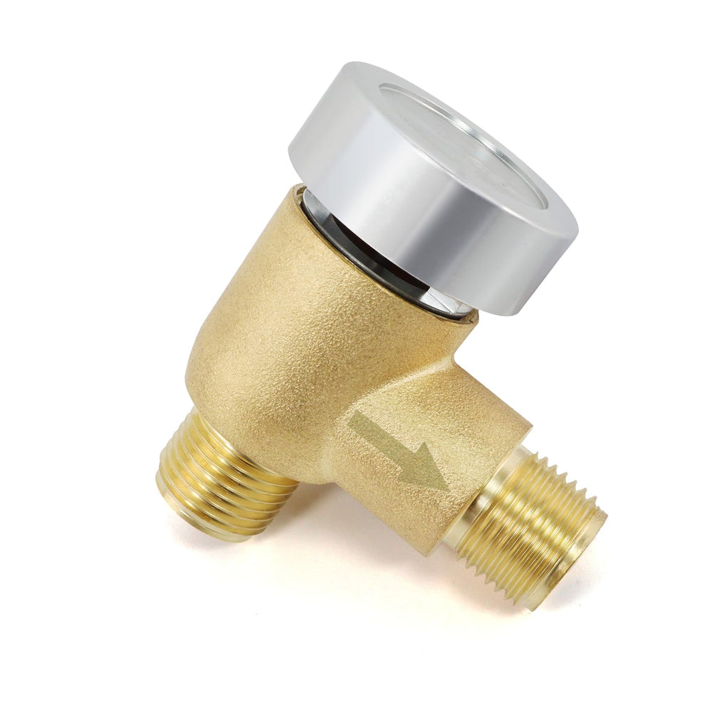 Yunziling RV vacuum breaker front view in brass, preventing backflow during flushing