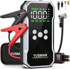 YUSMAN jump starter with air compressor front view for quick, reliable engine starts.