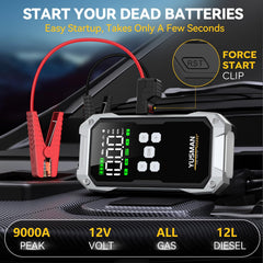 YUSMAN jumpstarter LCD display with real-time data for easy operation