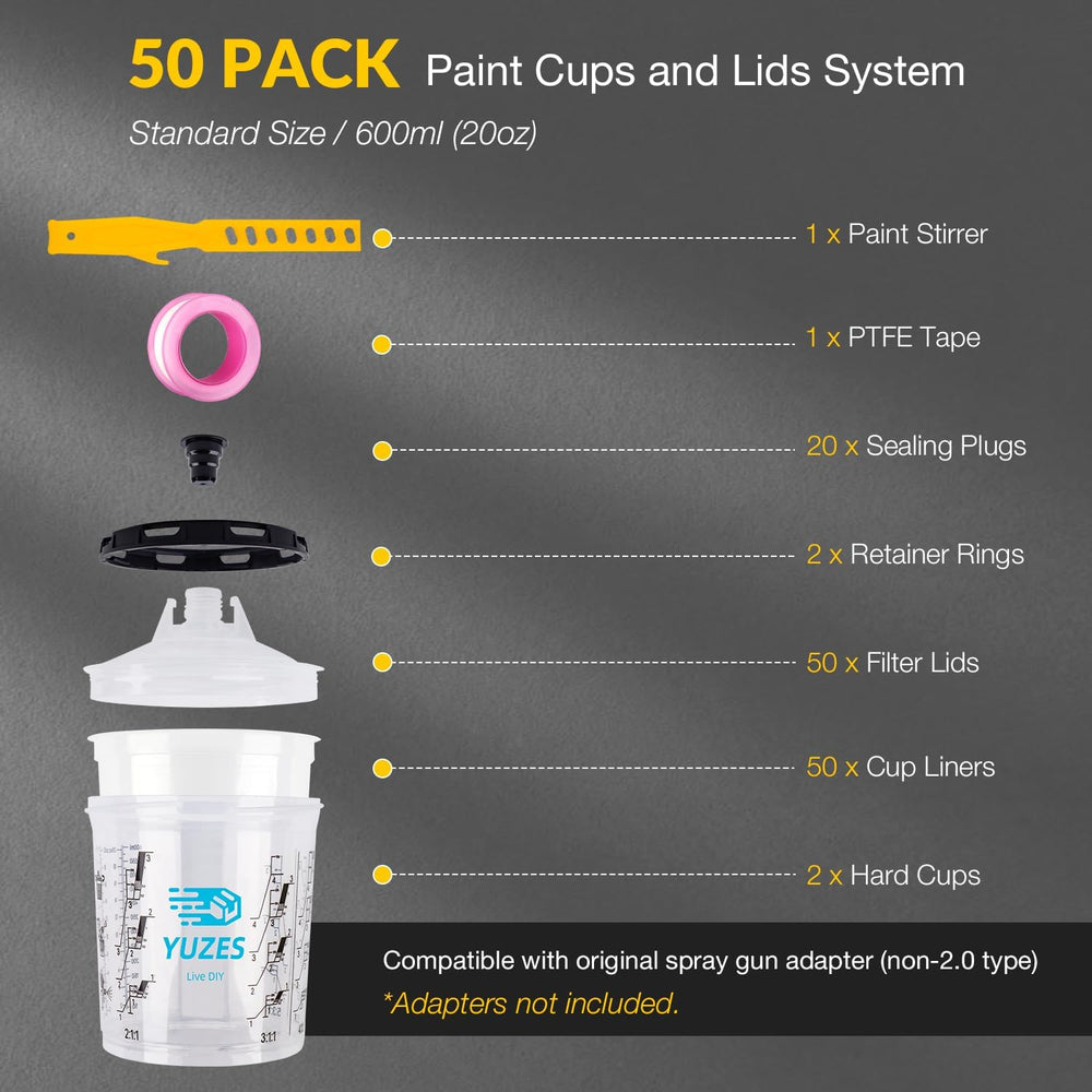 YUZES cups with retainer ring ensure secure spray attachment.