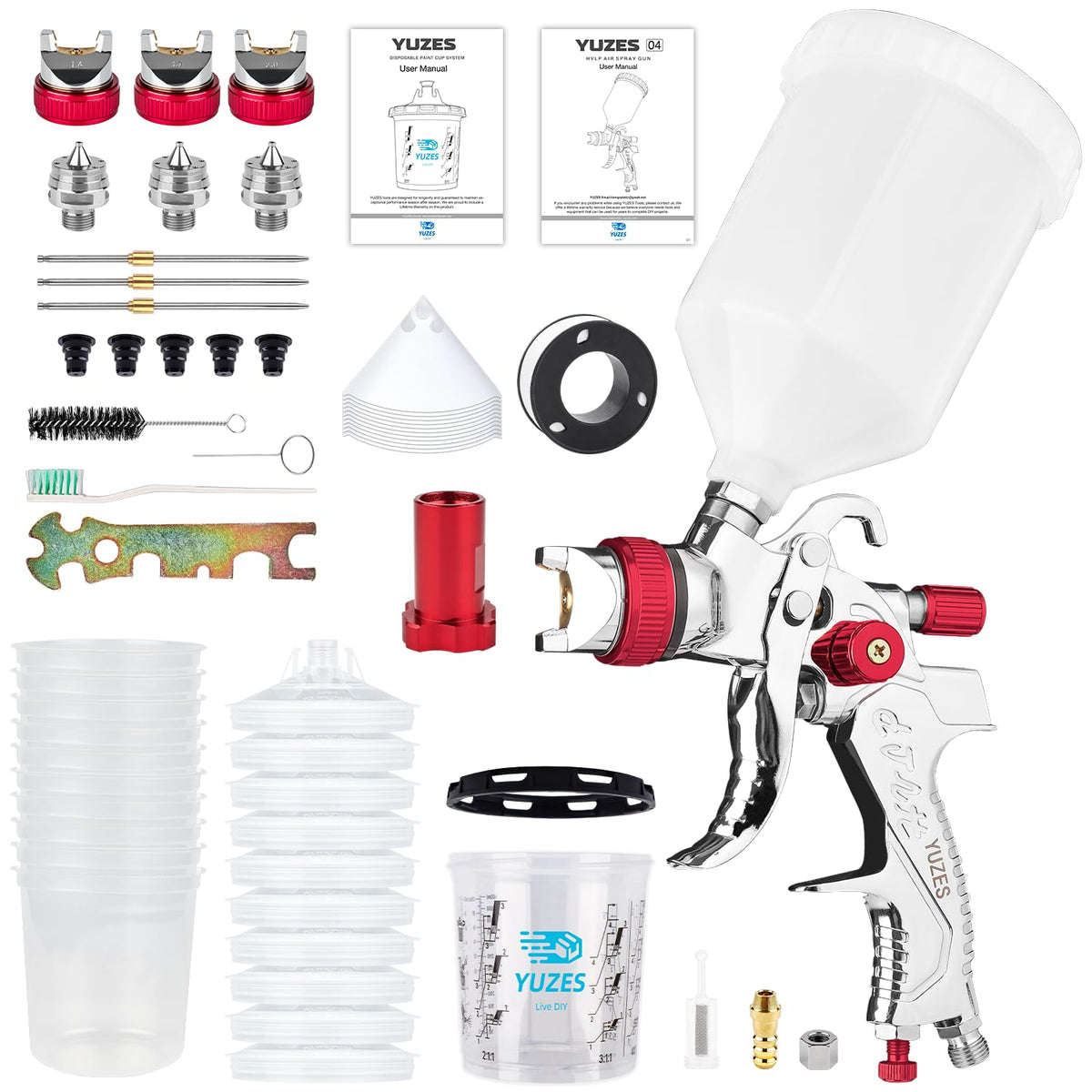 YUZES HVLP spray gun kit front view for precise painting