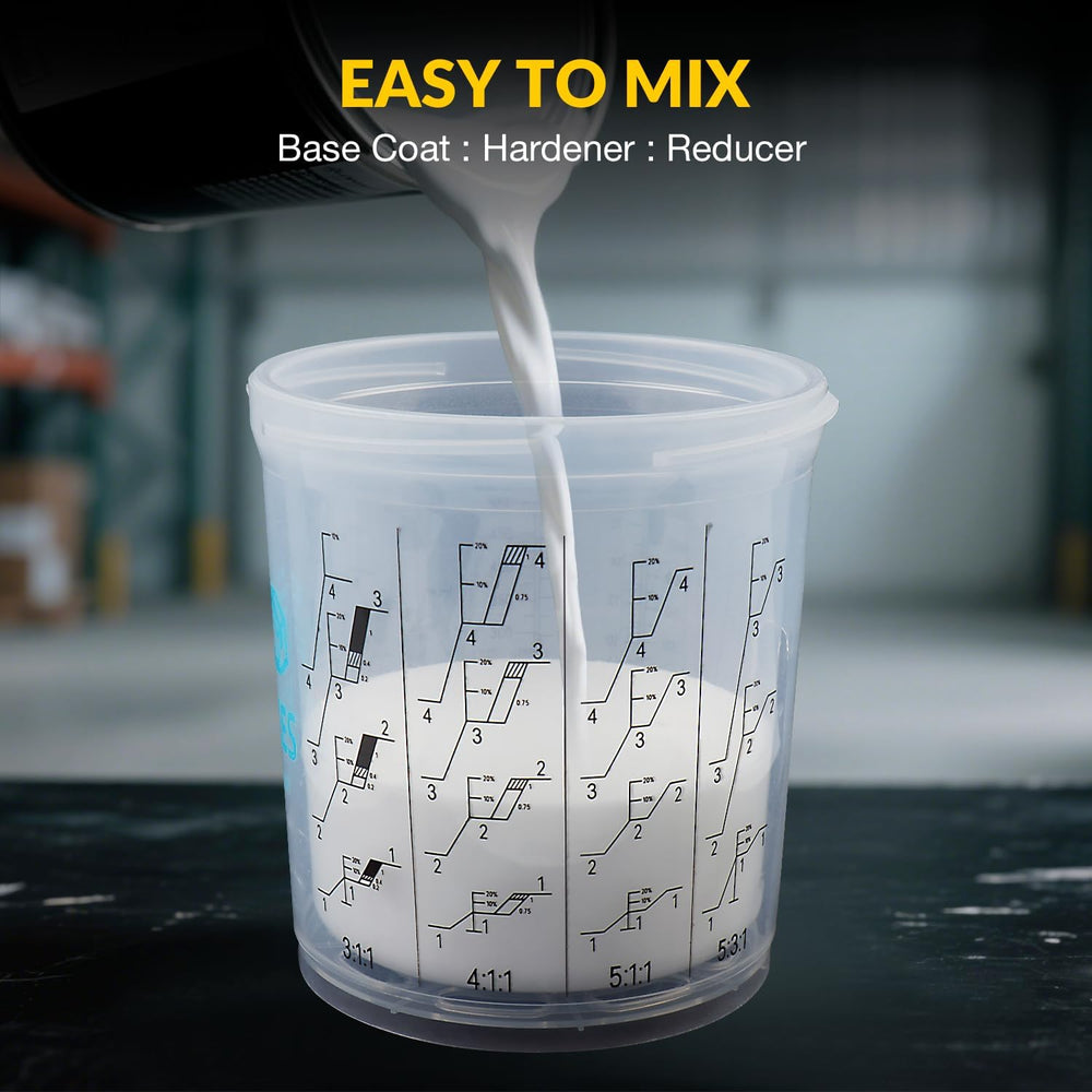 YUZES mixing cups with measuring lines enable precise mixes.