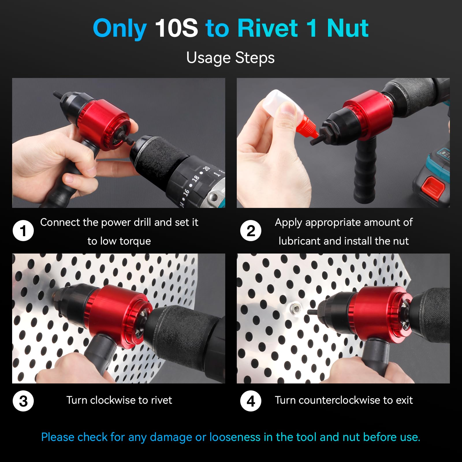 YUZES Rivet Nut Tool Kit wrench and manual included for setup